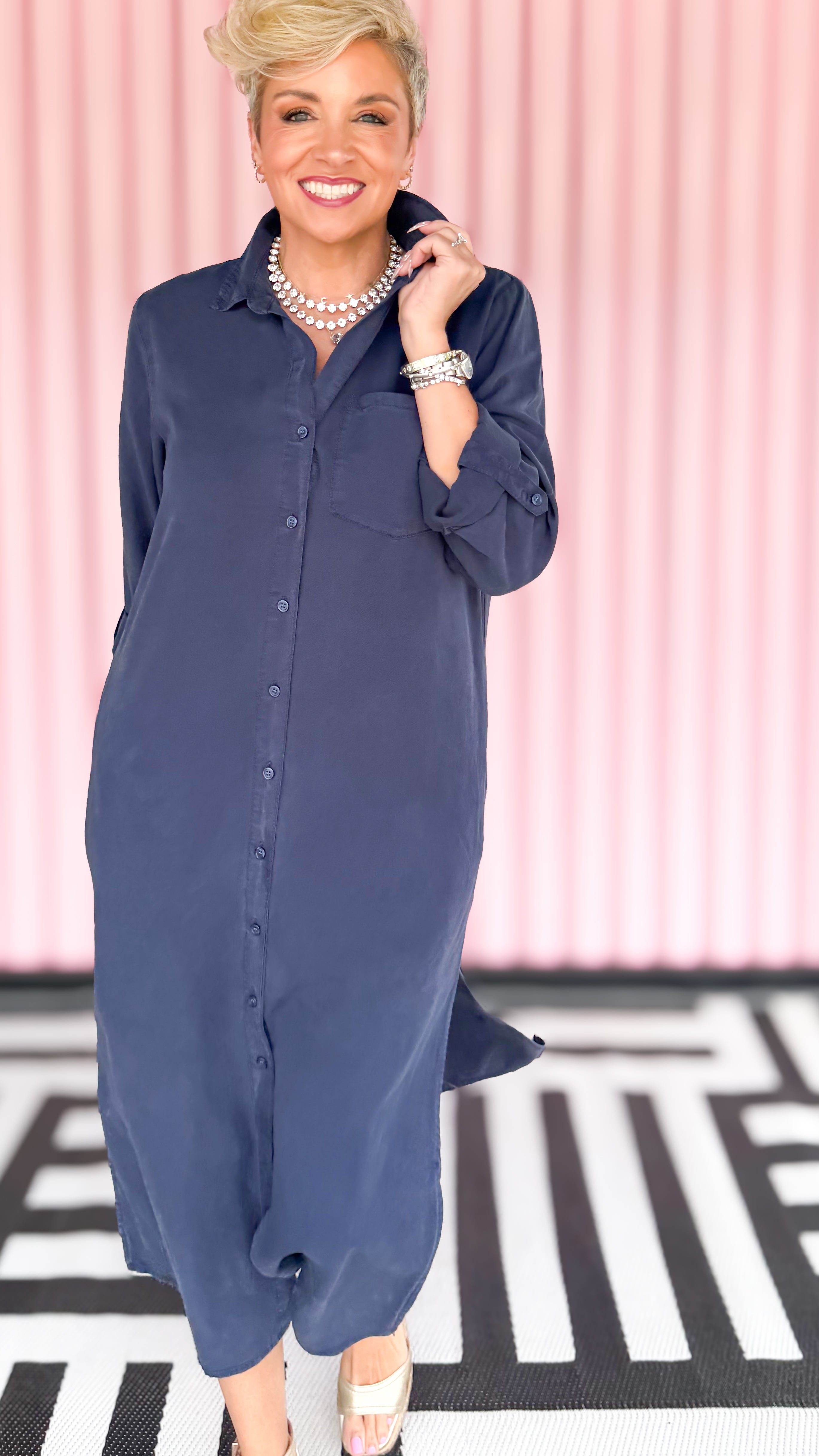 Tencel Shirt Dress/Navy