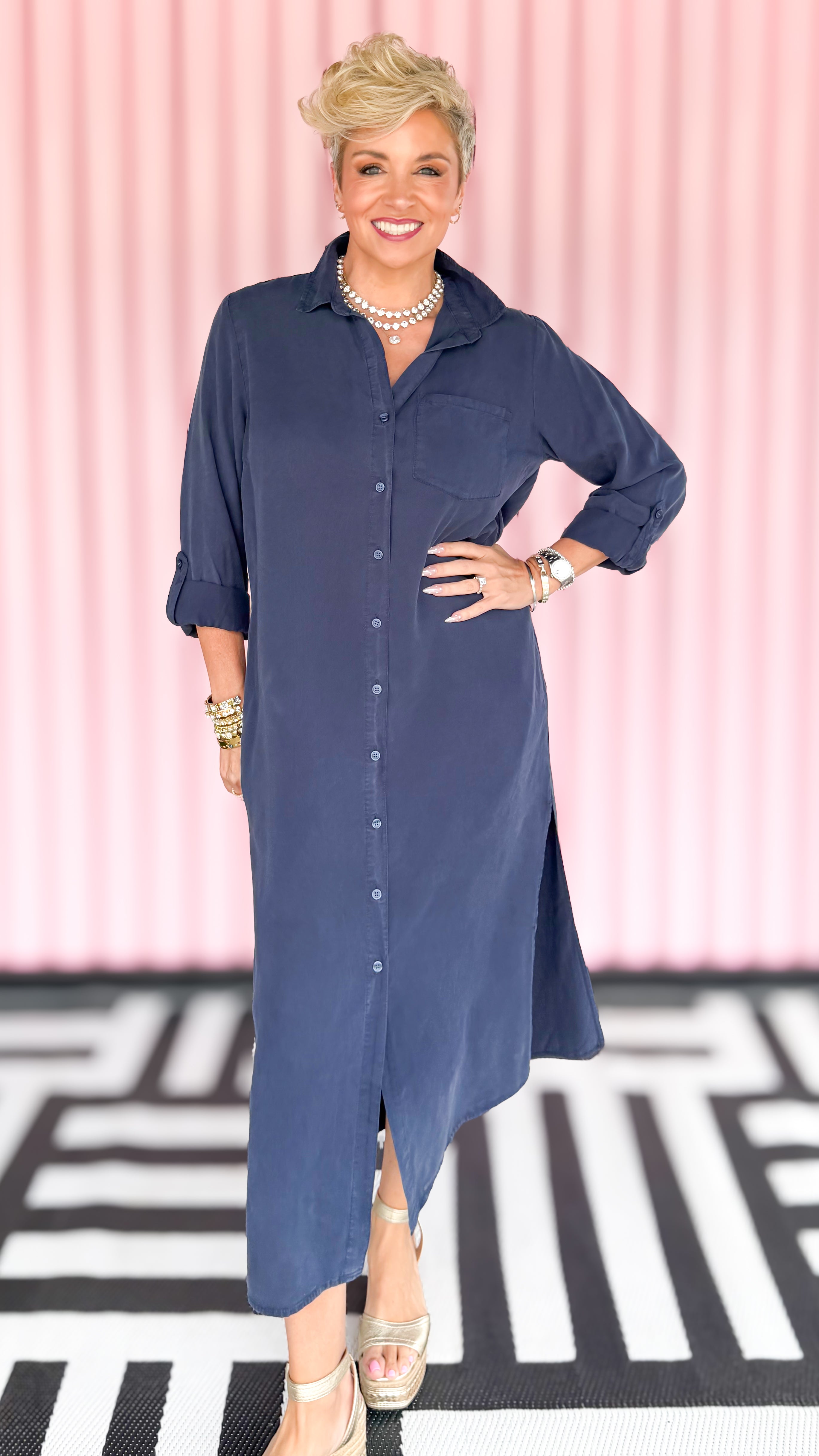 Tencel Shirt Dress/Navy