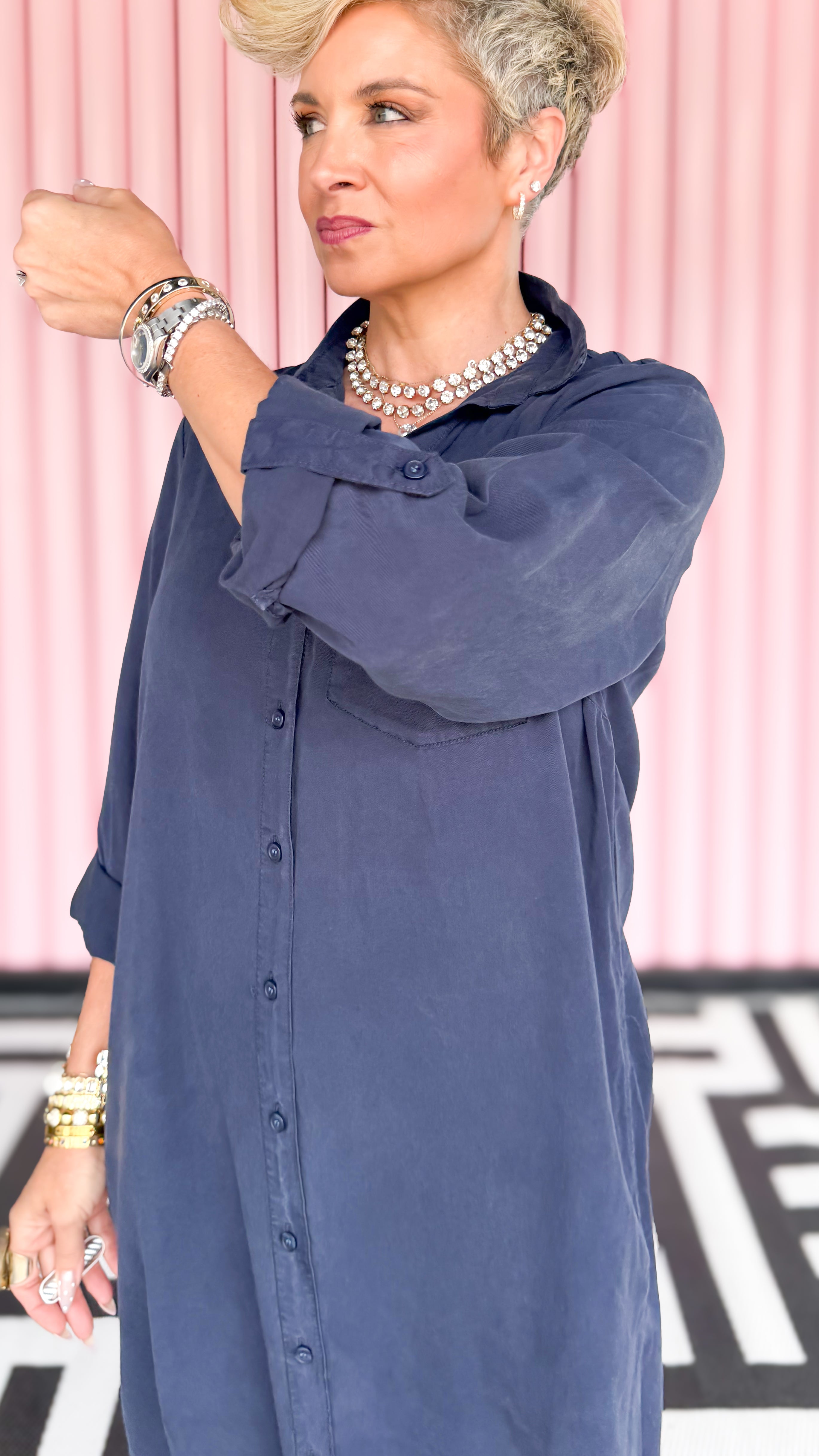 Tencel Shirt Dress/Navy