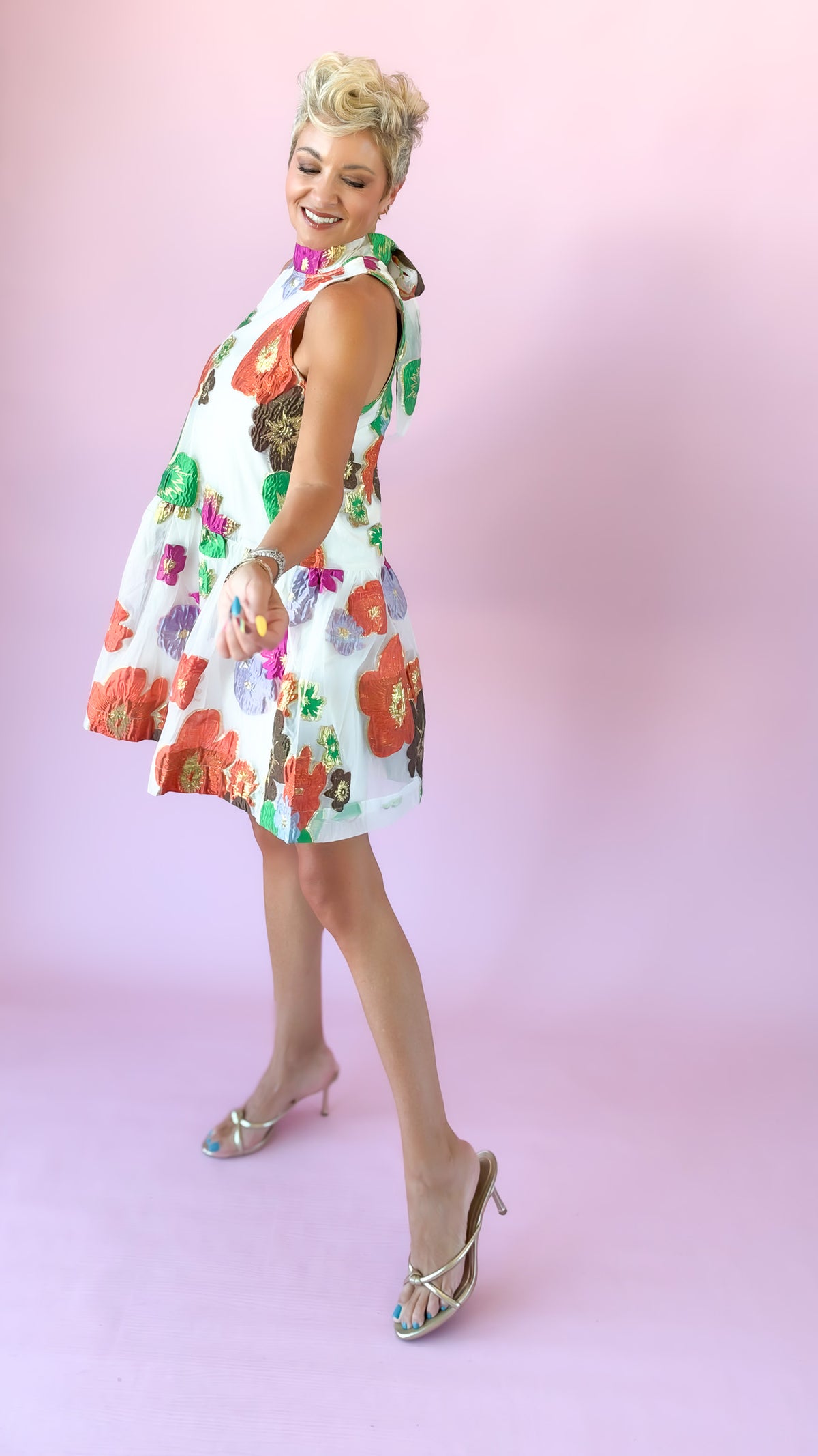 Floral Jacquard Mini Dress/Cream