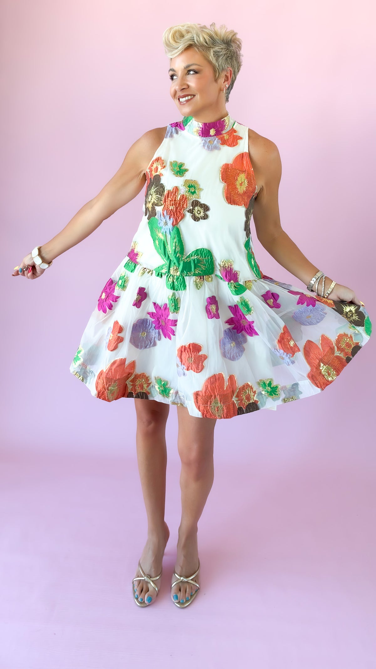 Floral Jacquard Mini Dress/Cream