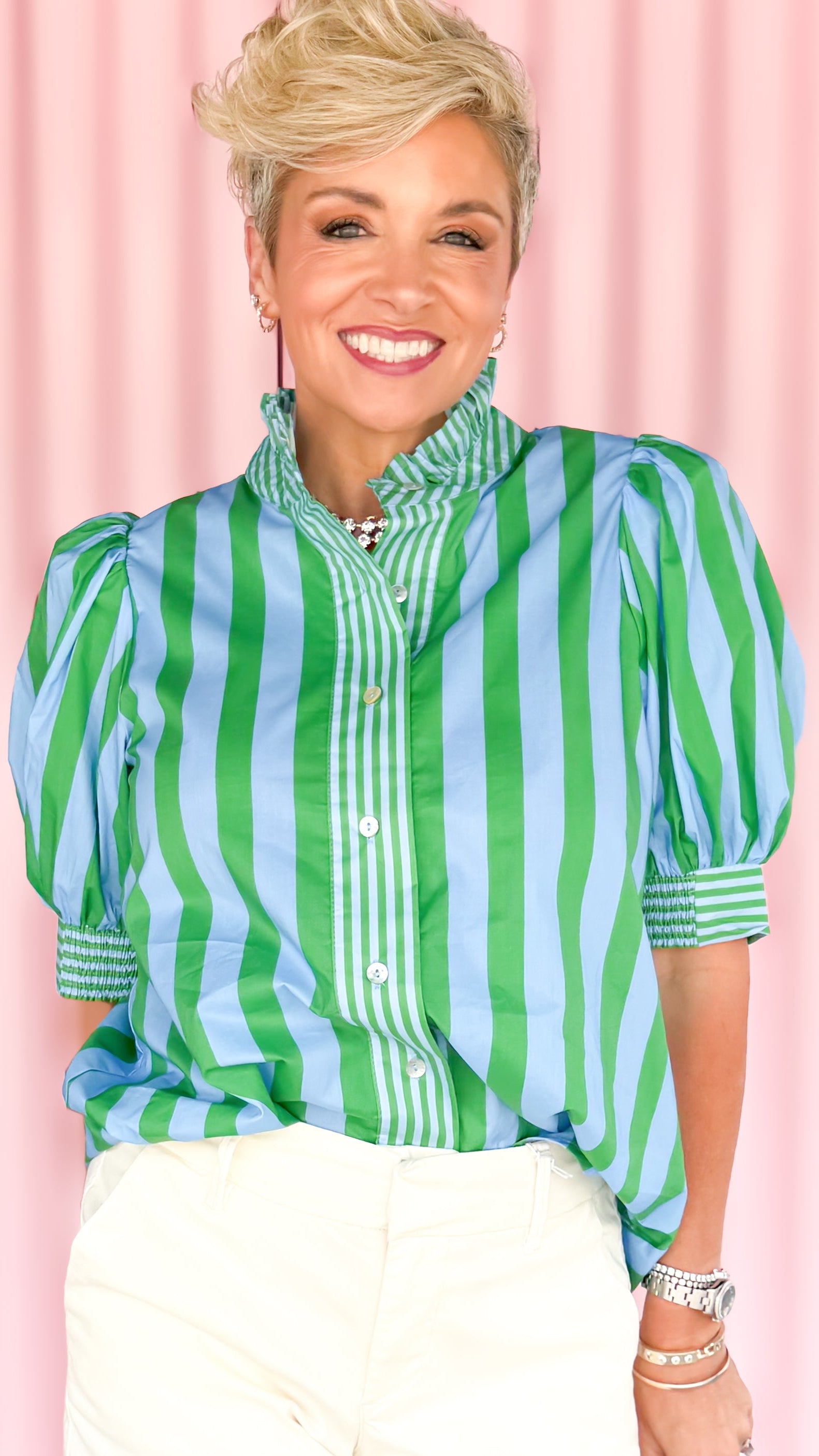 Suzette Striped Top/Blue&Green