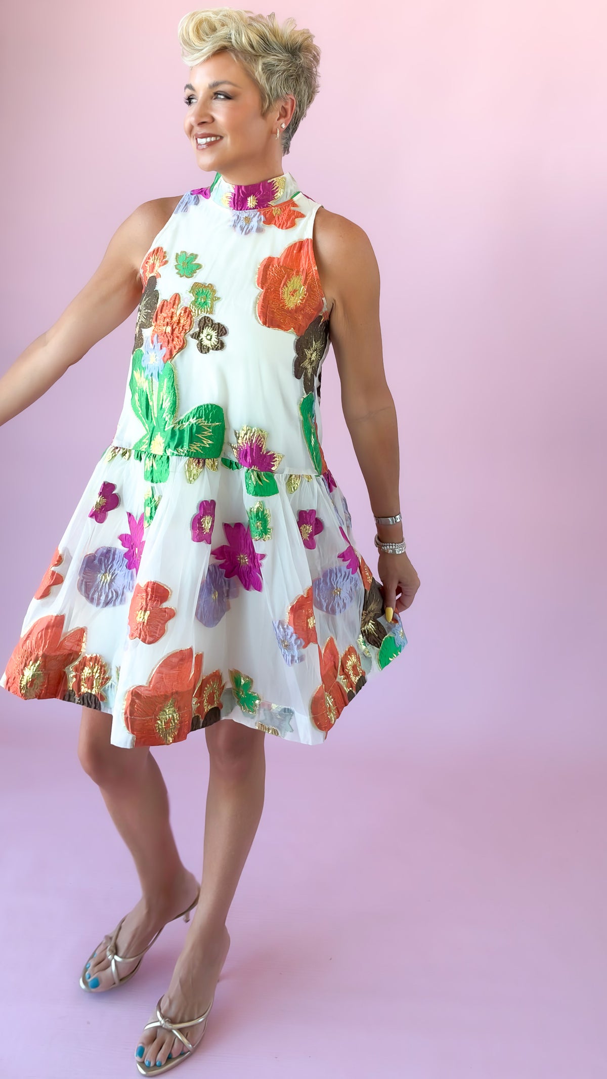 Floral Jacquard Mini Dress/Cream