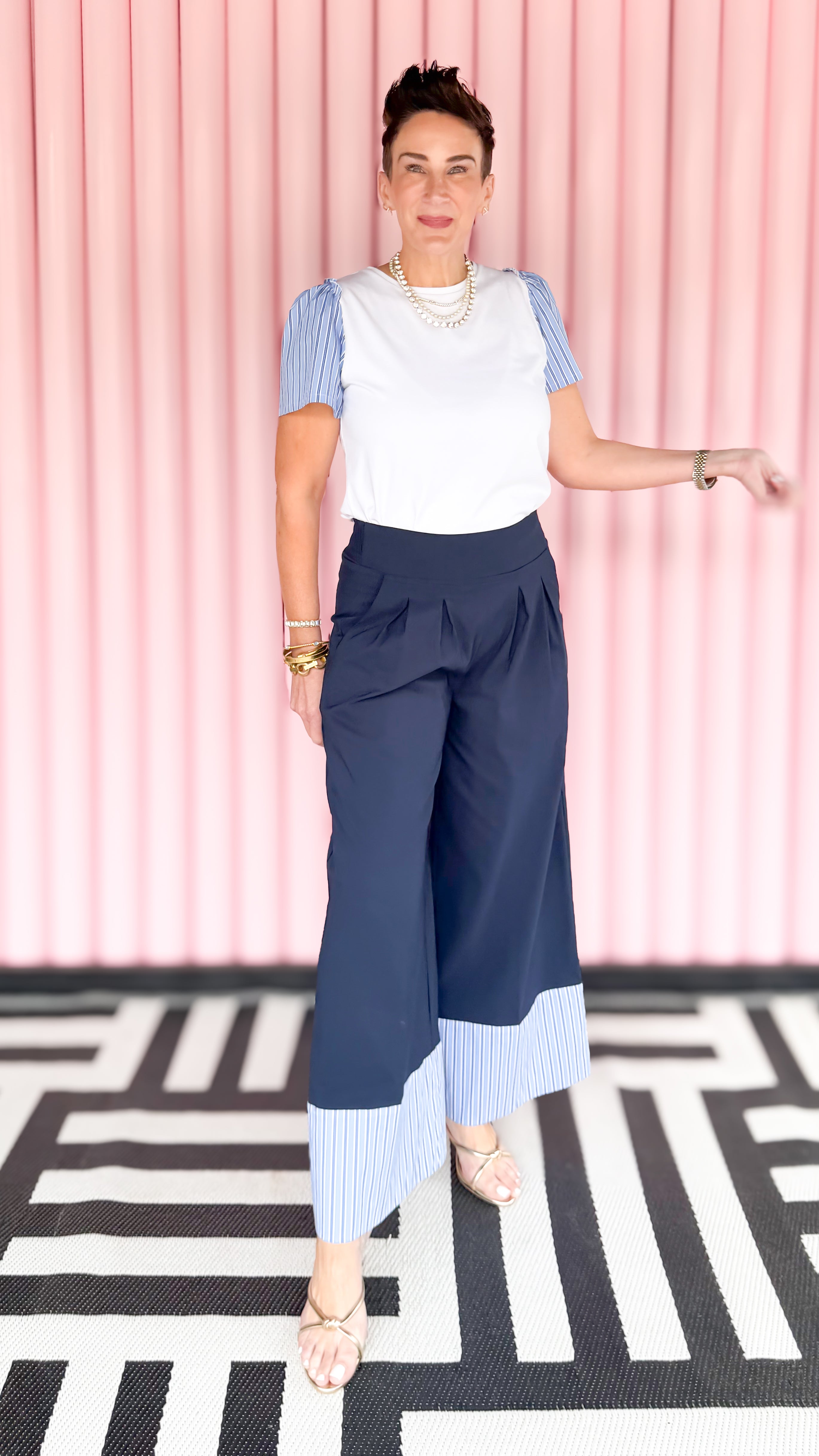 Trousers with Pinstriped Cuffs/Navy