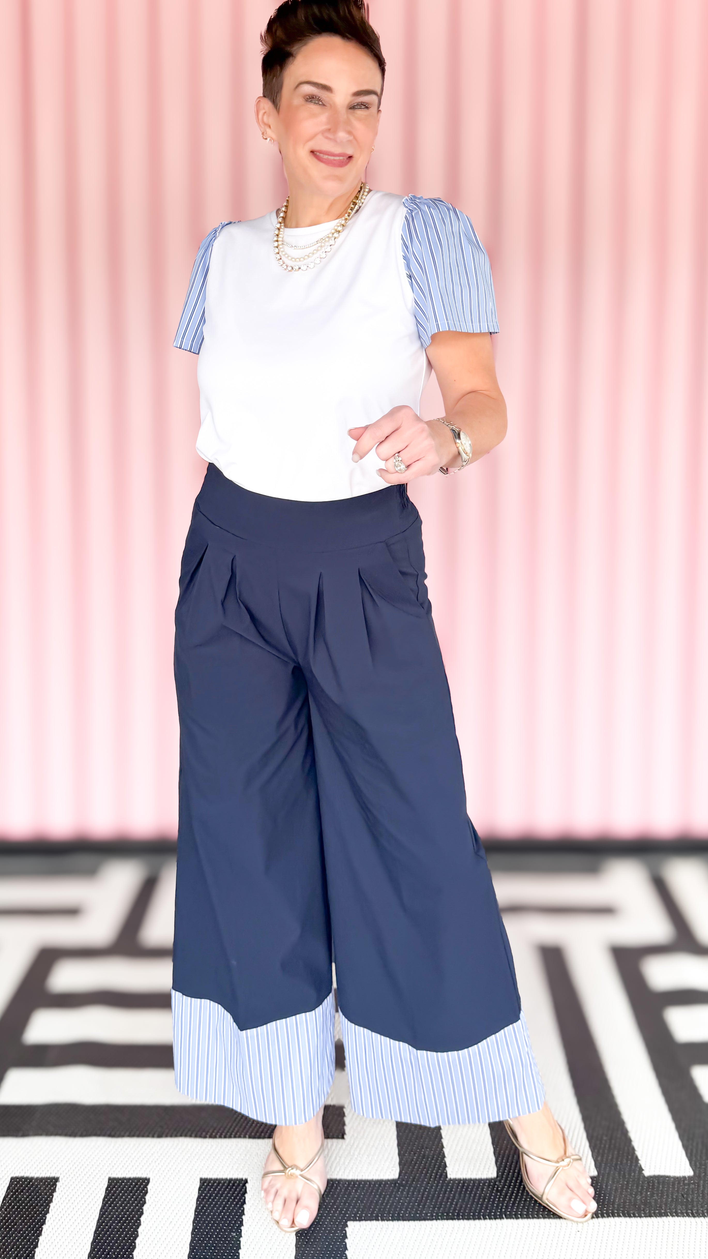 Trousers with Pinstriped Cuffs/Navy