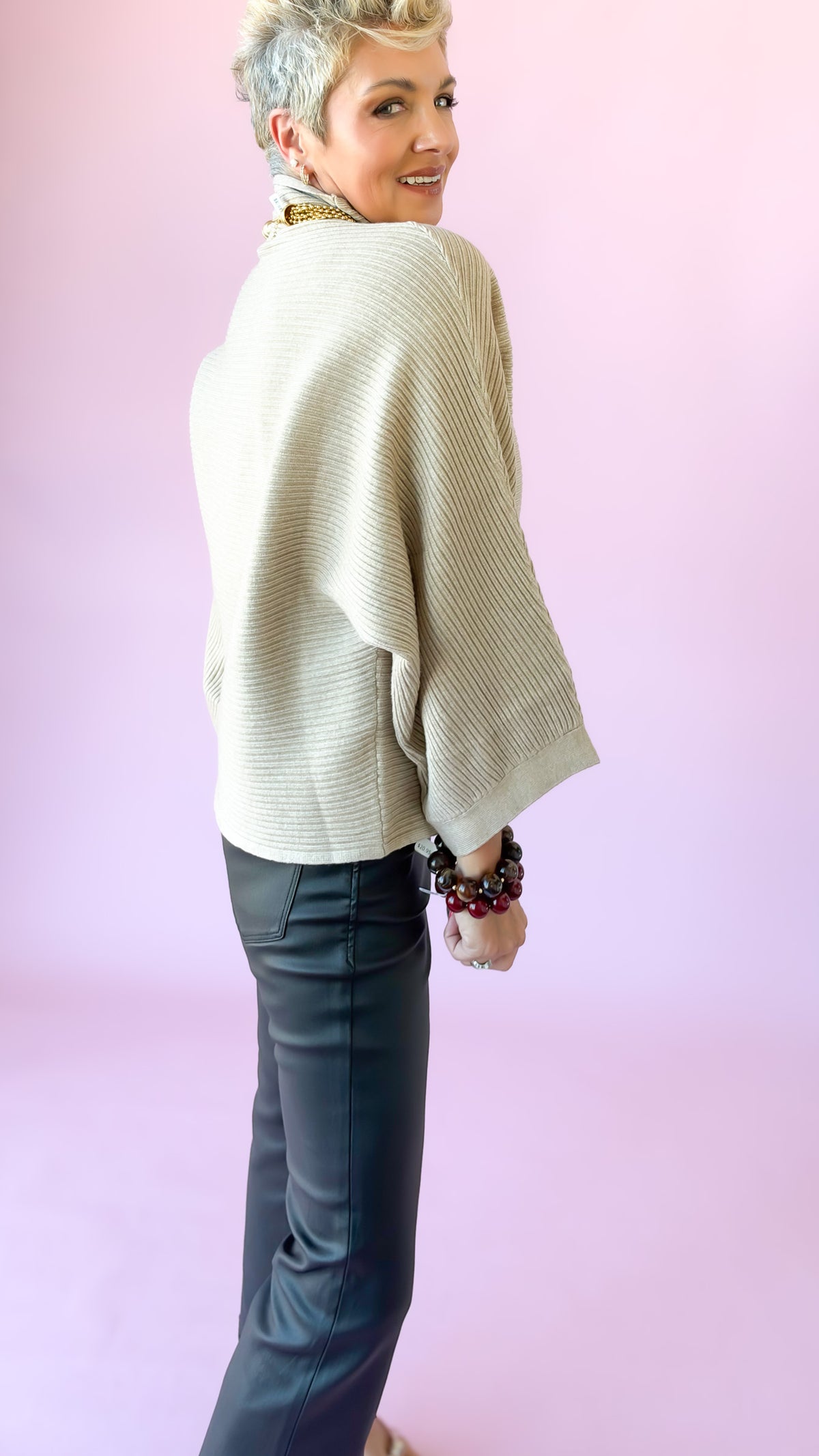 Ribbed Mock Neck Sweater/Taupe