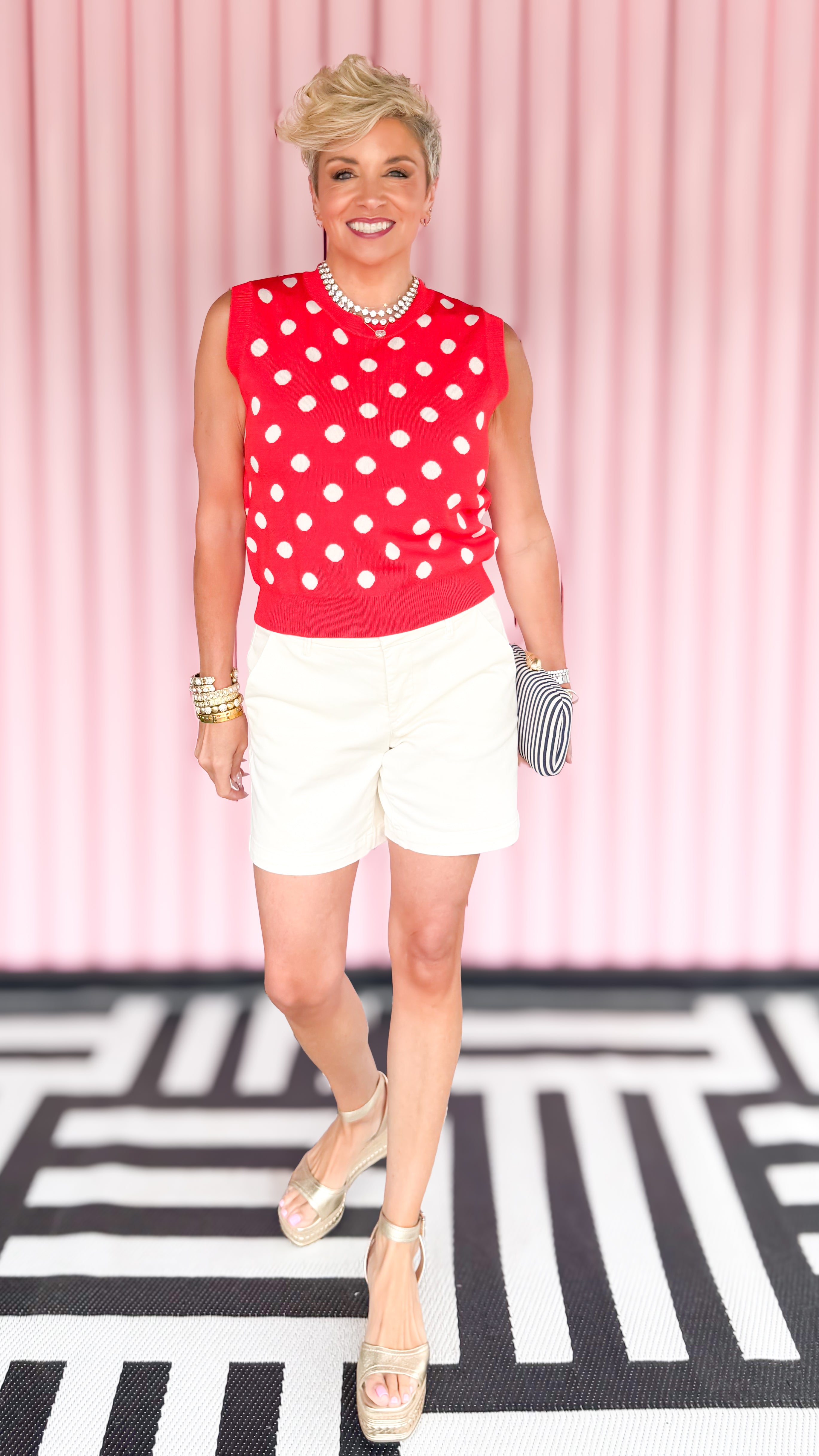 Polka Dot Sleeveless Sweater/Red