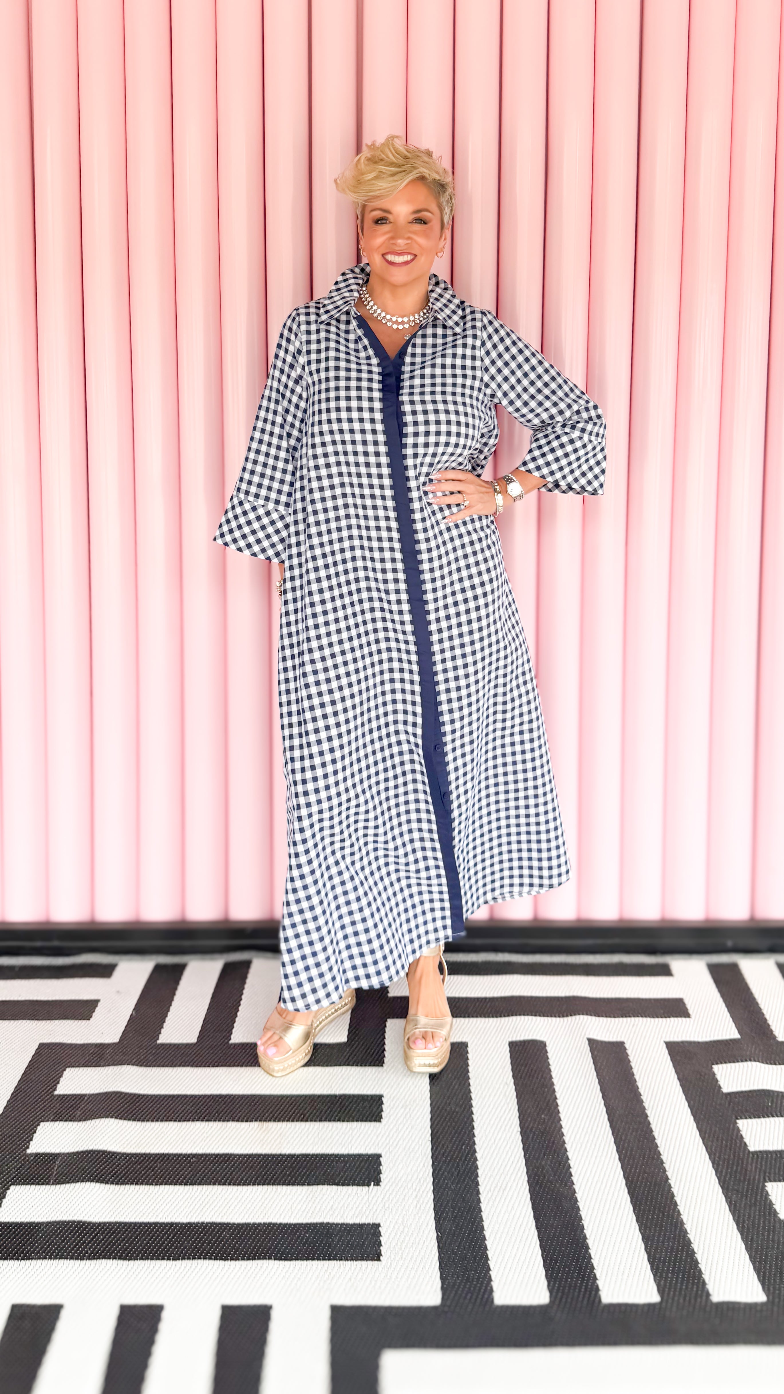 Gloria Gingham Maxi Dress/Navy
