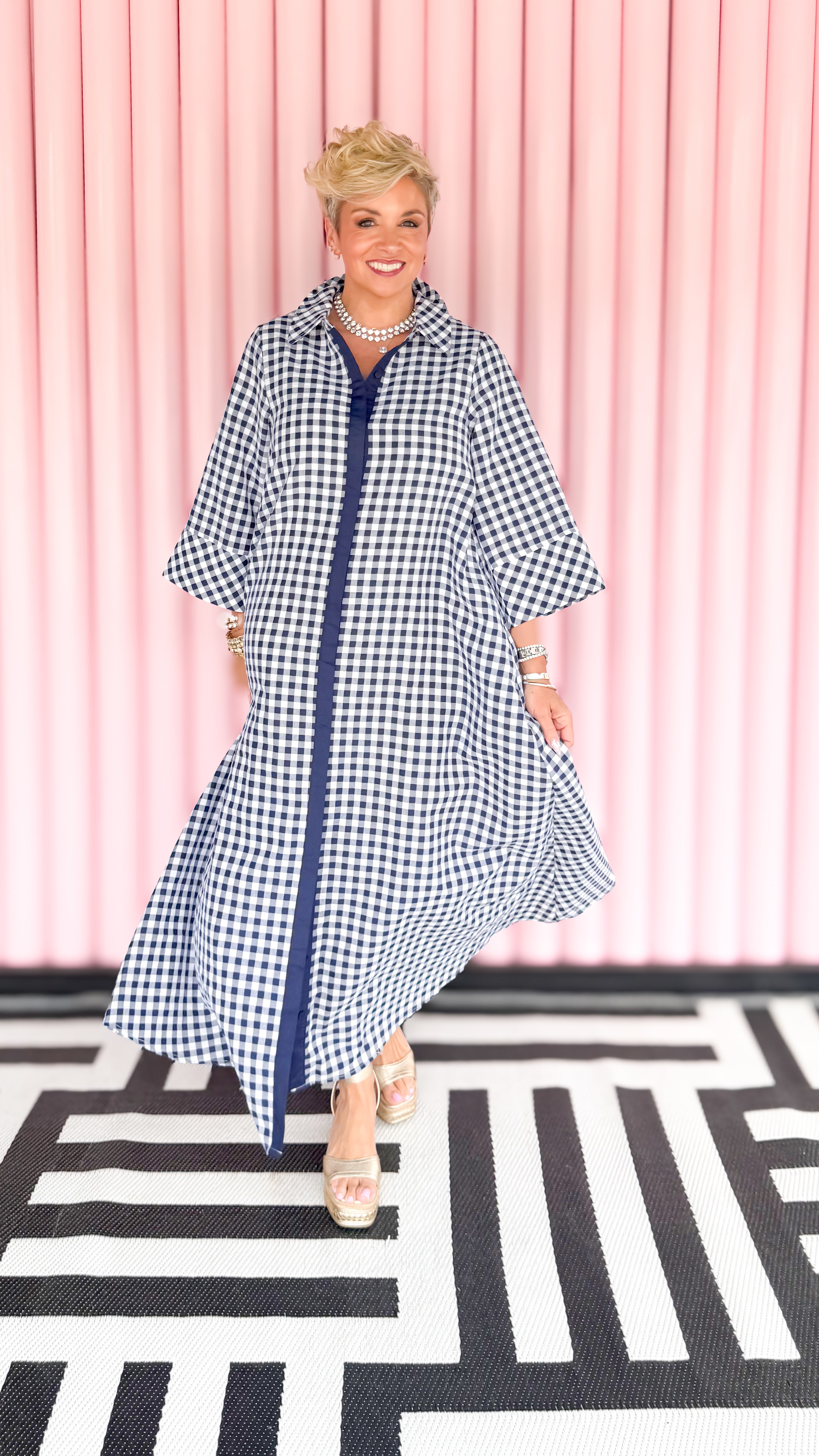Gloria Gingham Maxi Dress/Navy