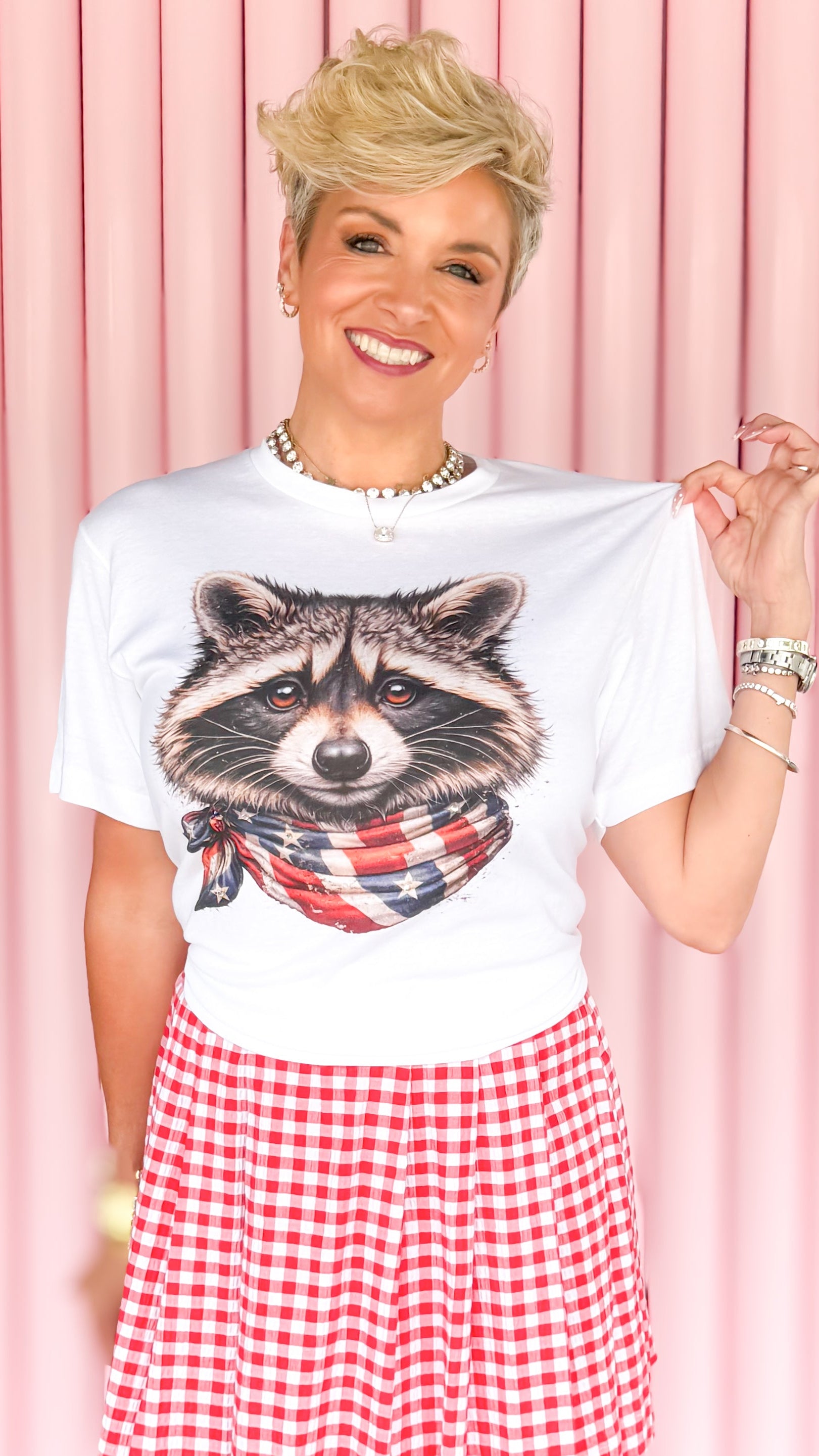Patriotic Raccoon w/Sparkles Tee/White