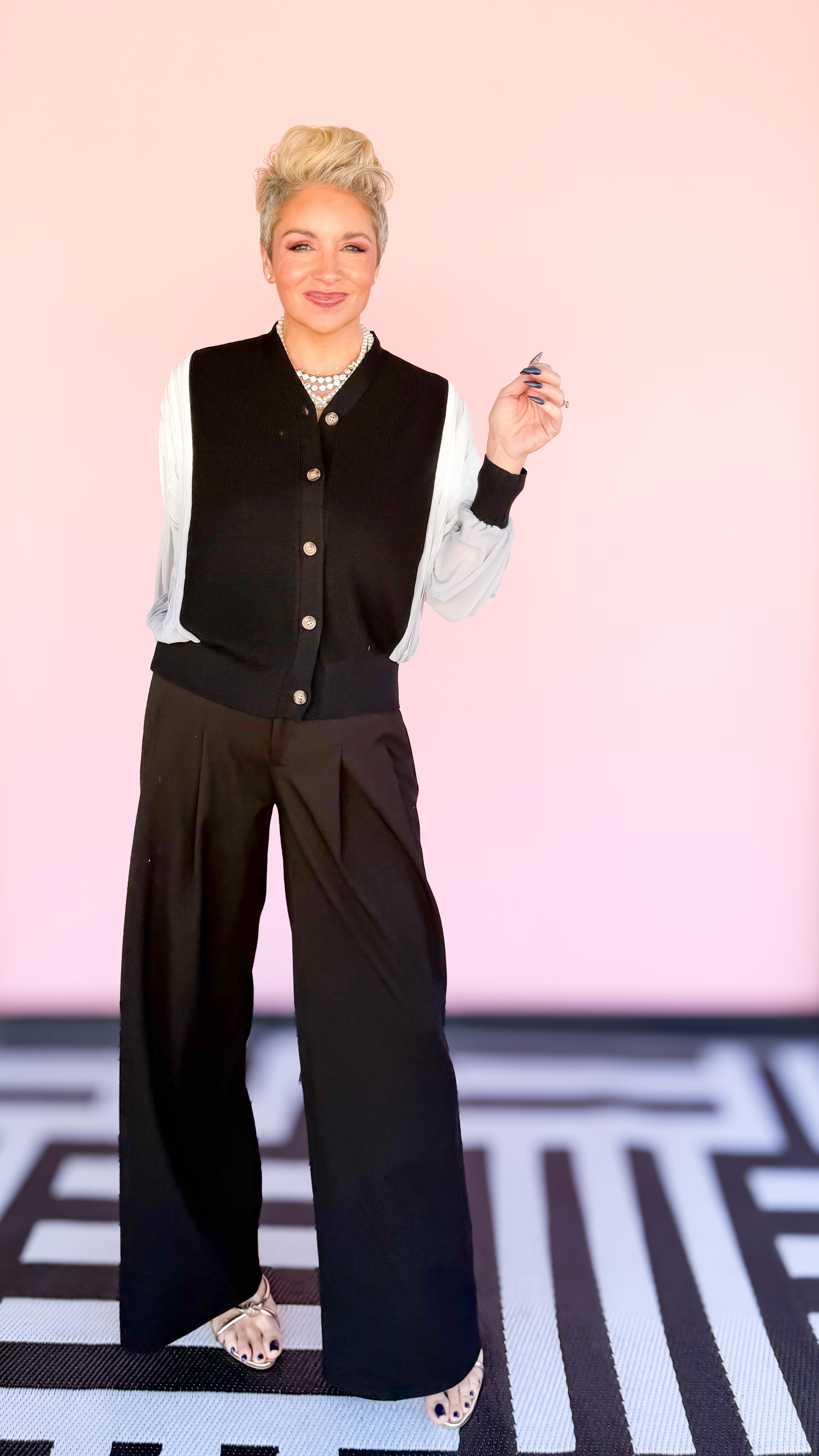 PLEATED WIDE LEG TROUSER/Black