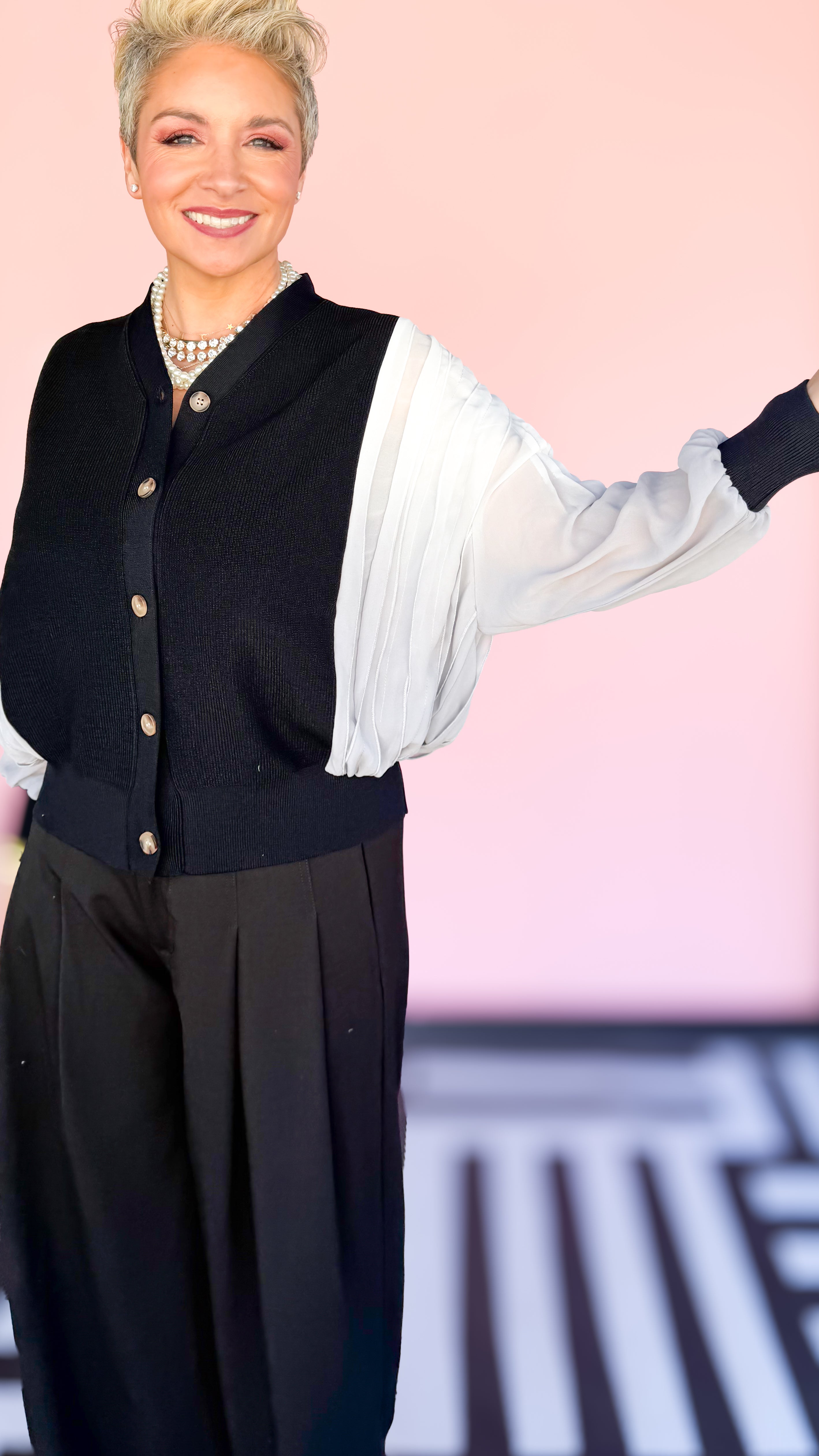 Simon Mixed Media Cardigan/Black