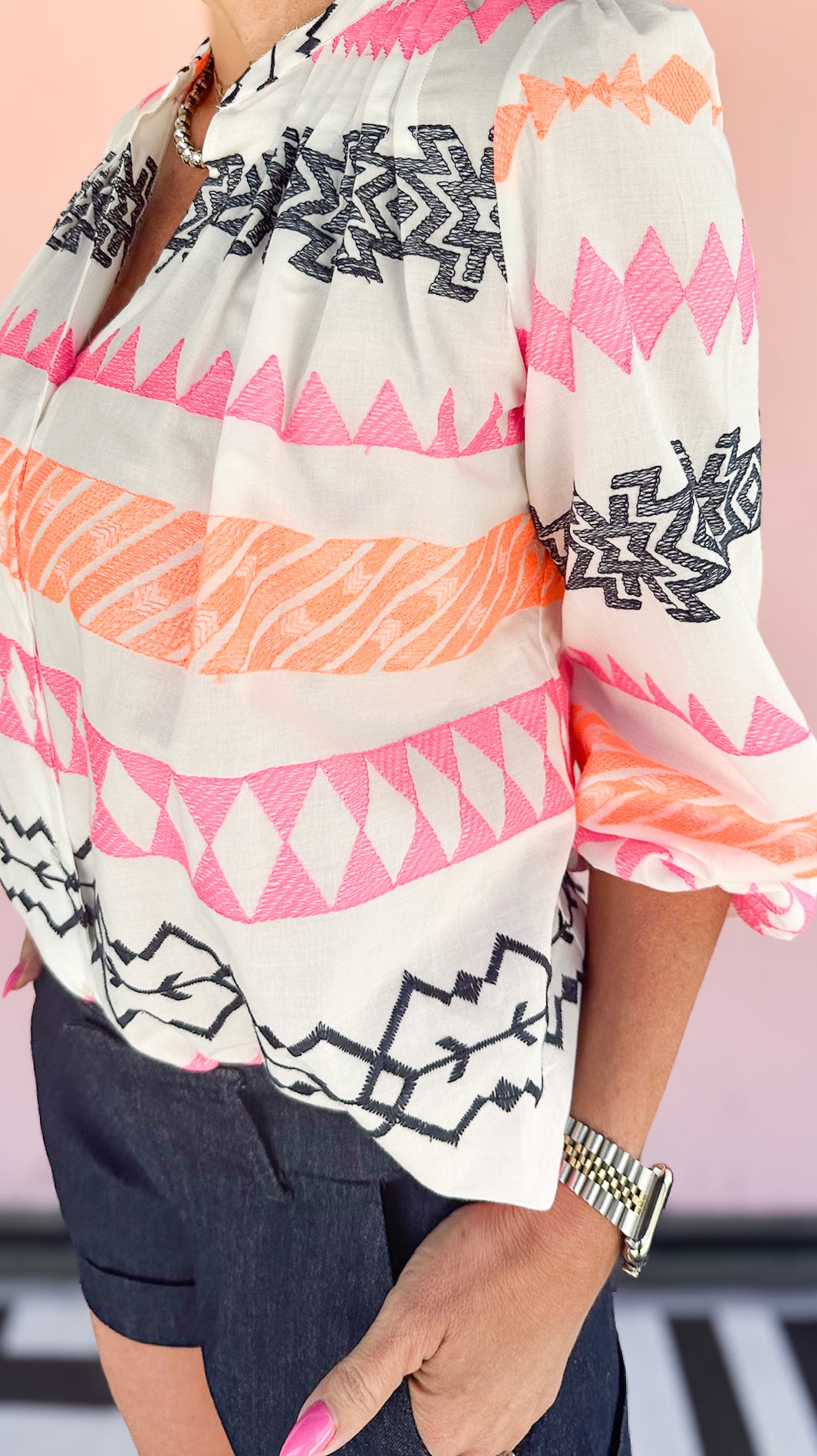Neon Print Top/White