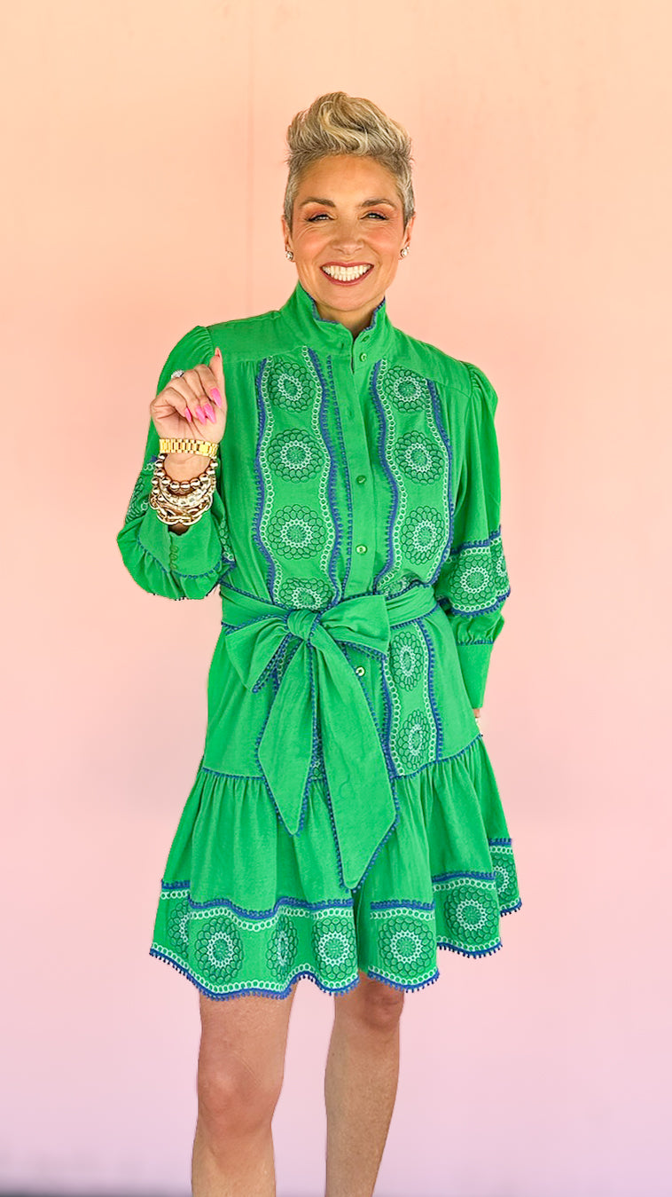 Christy Embroidered Mini Dress/Green - The BLVD