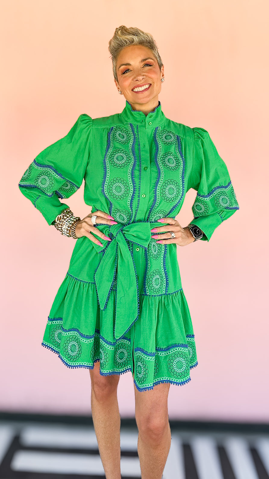 Christy Embroidered Mini Dress/Green - The BLVD