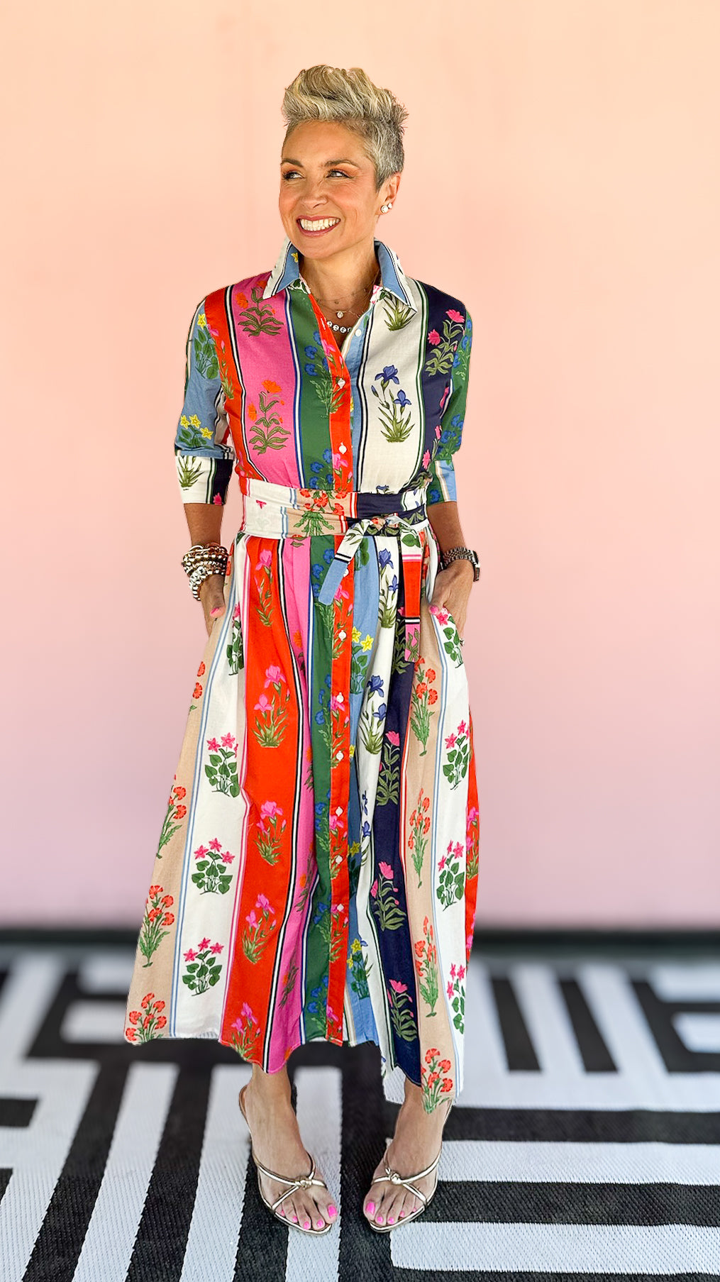Brenda Floral Sripe Dress/Multi