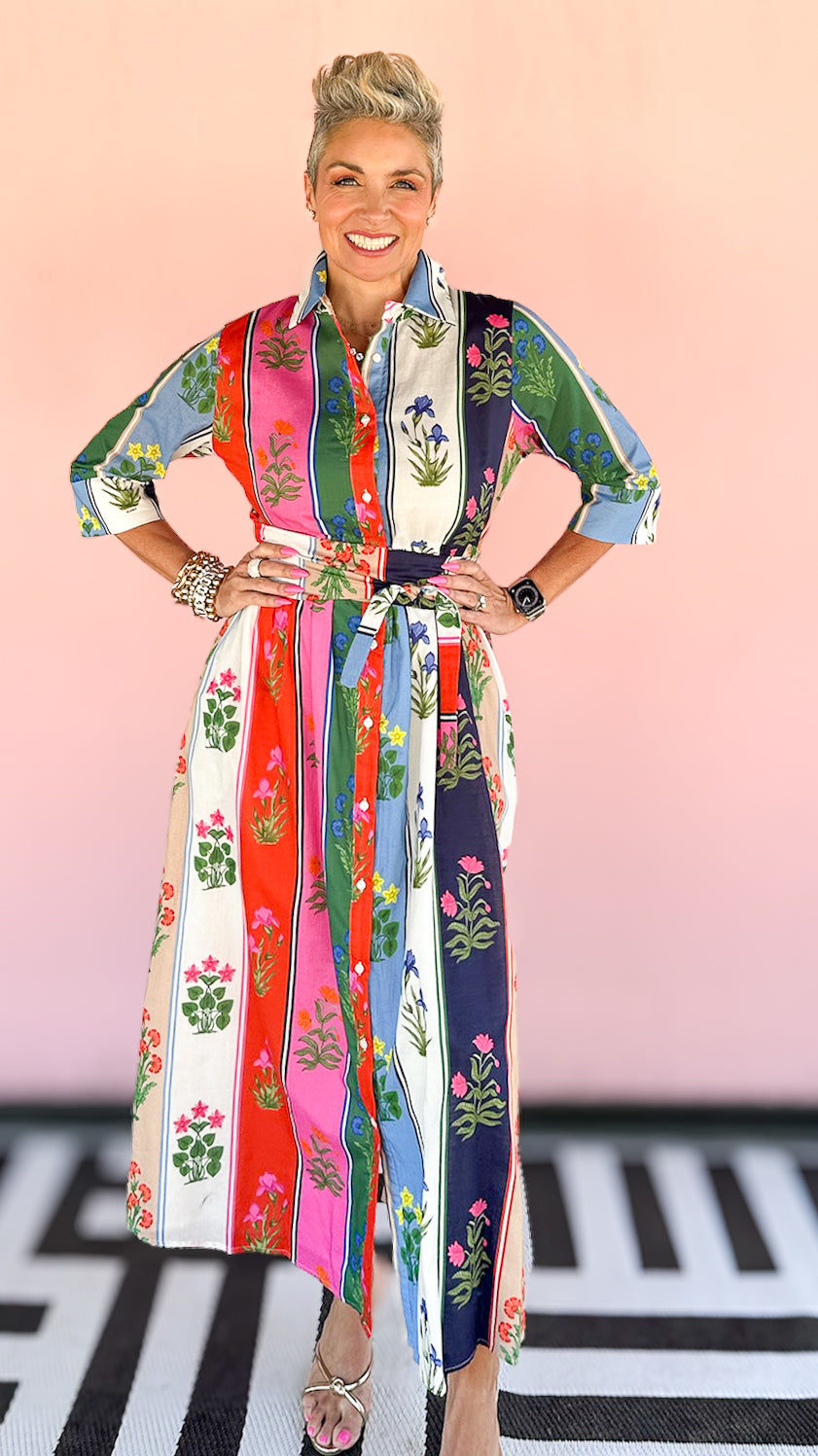 Brenda Floral Sripe Dress/Multi