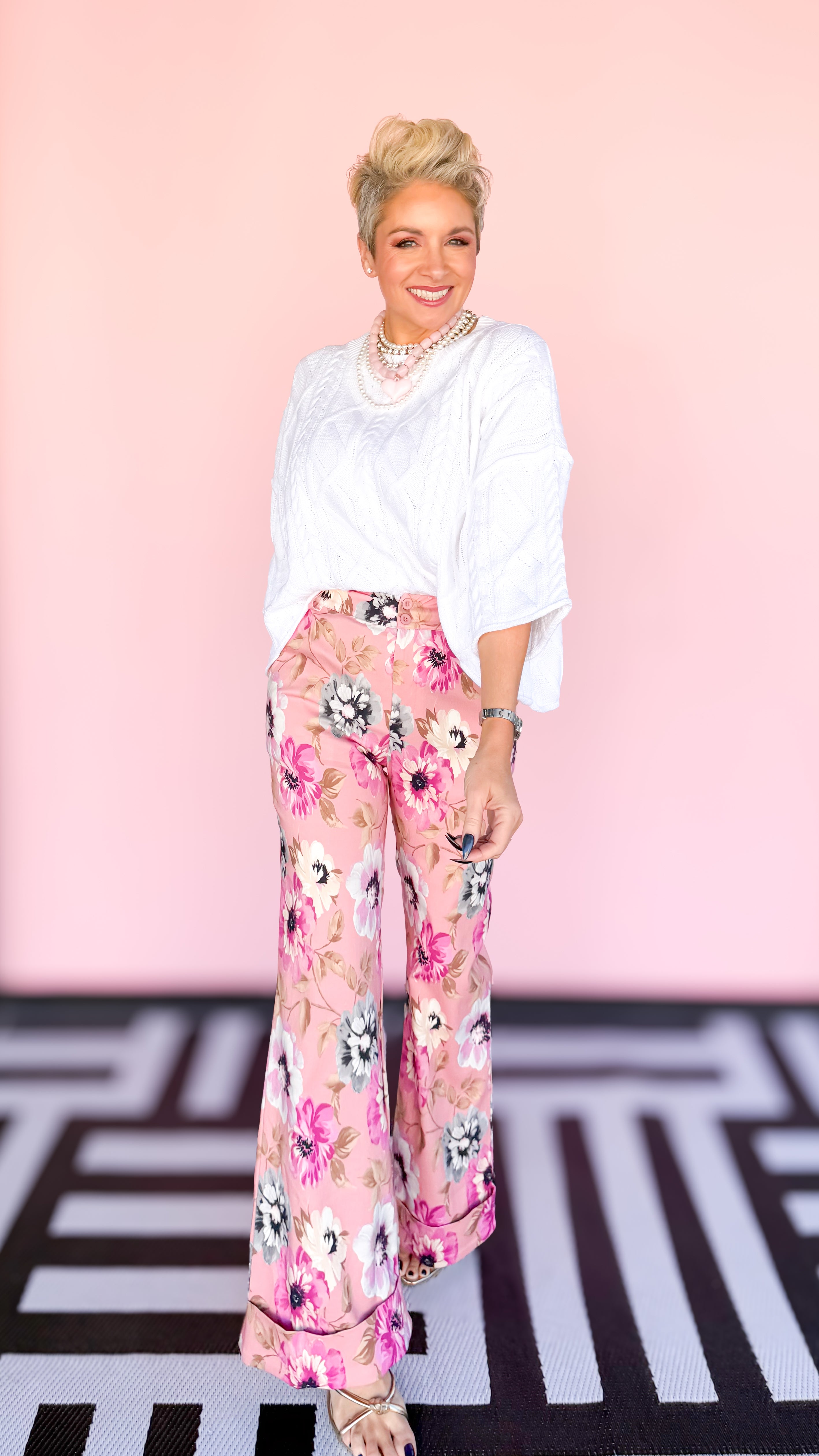 High Waisted Floral Flare Pants/Pink