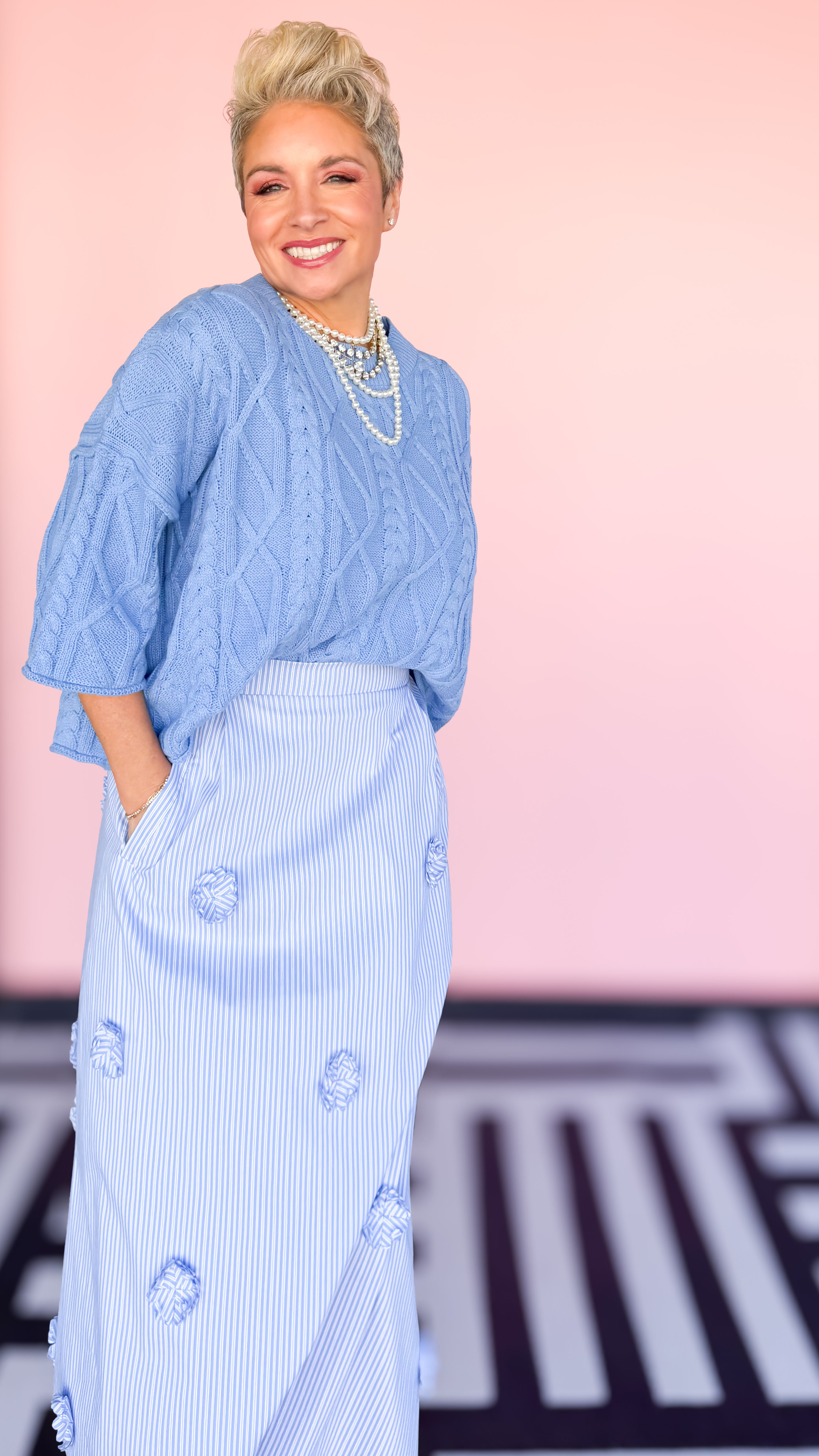 Bell Sleeve Cable Knit Sweater/Blue