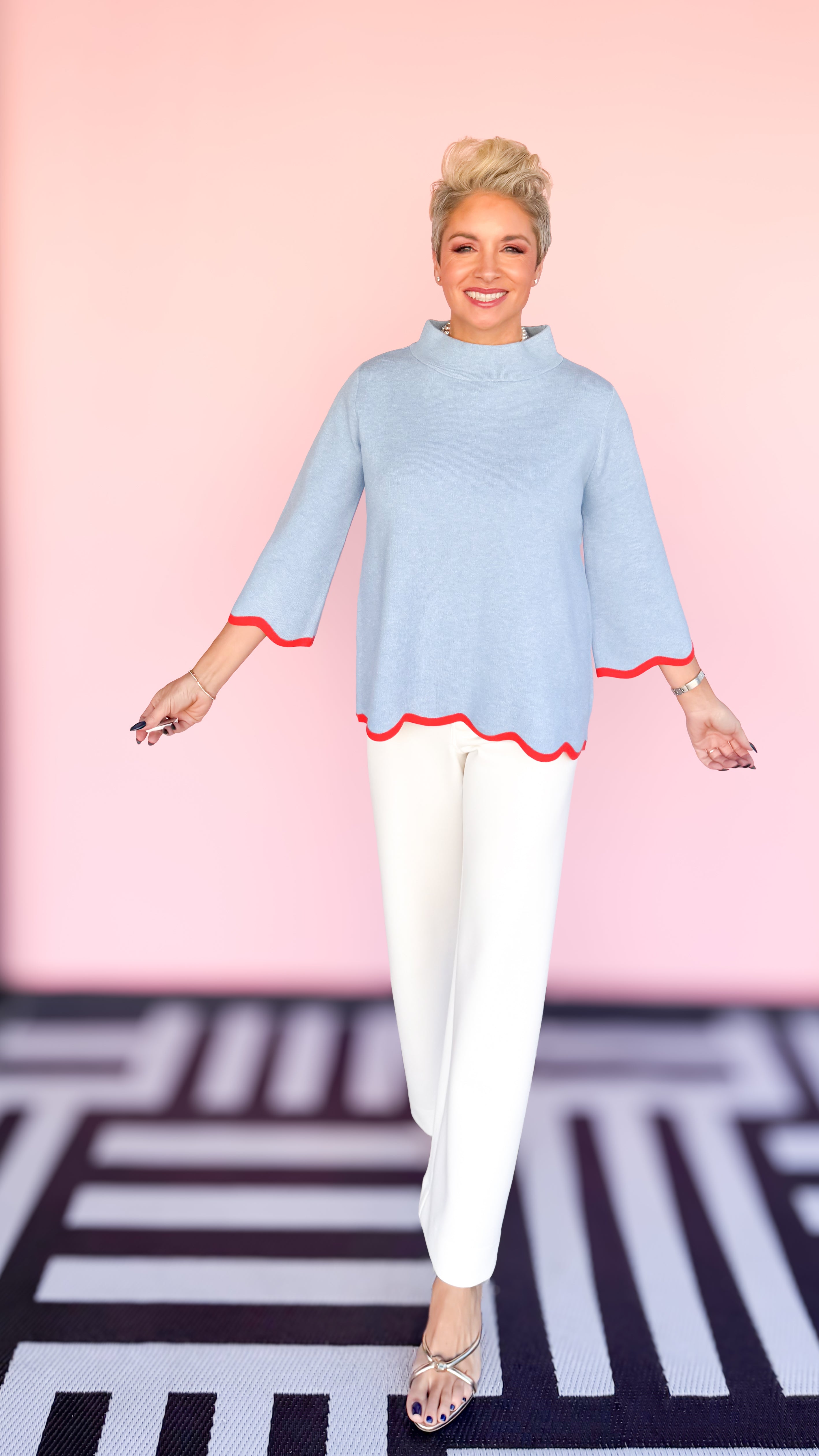 Mock Neck w/Scalloped Edges/Blue