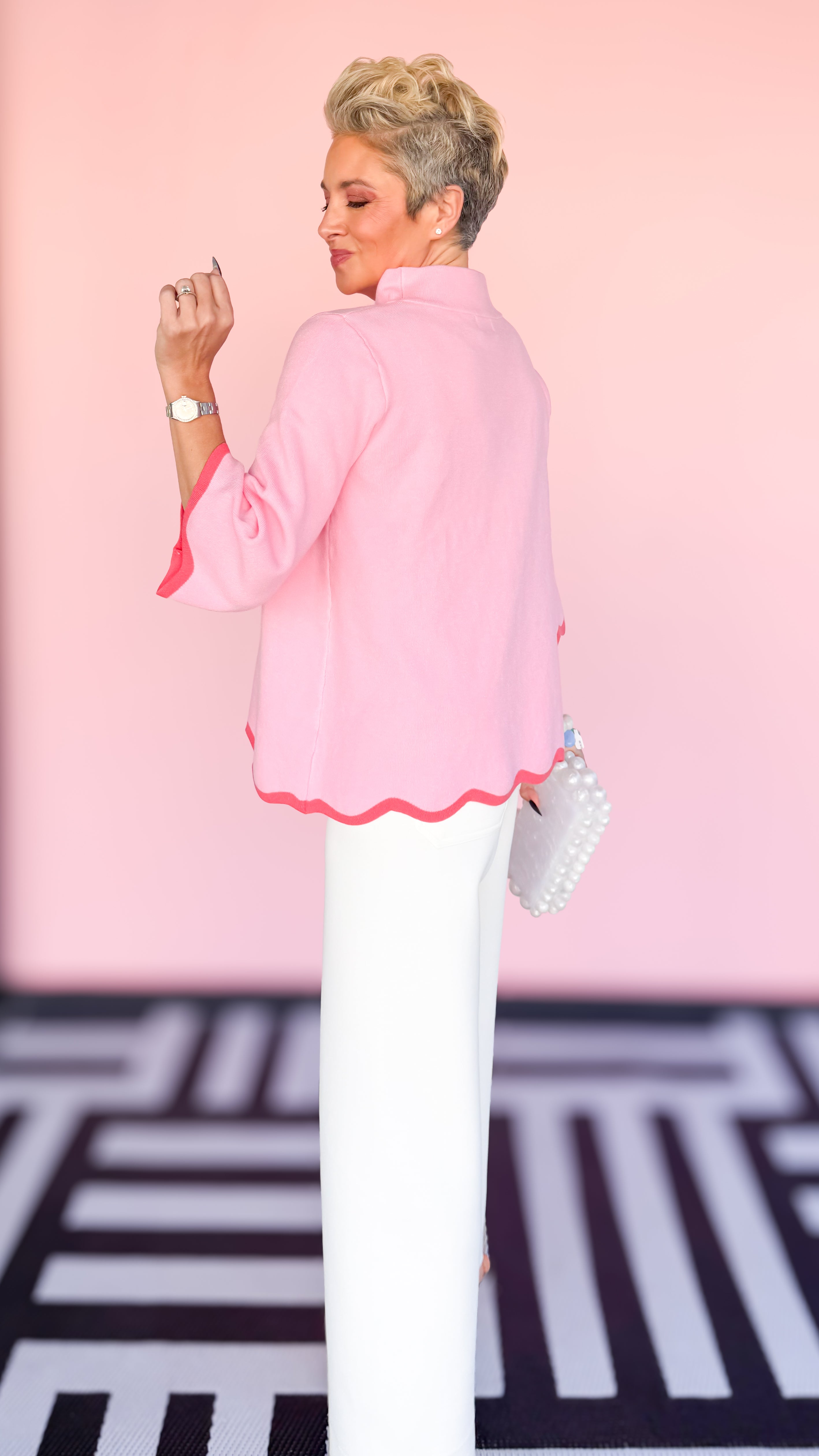 Mock Neck w/Scalloped Edges/Pink - The BLVD