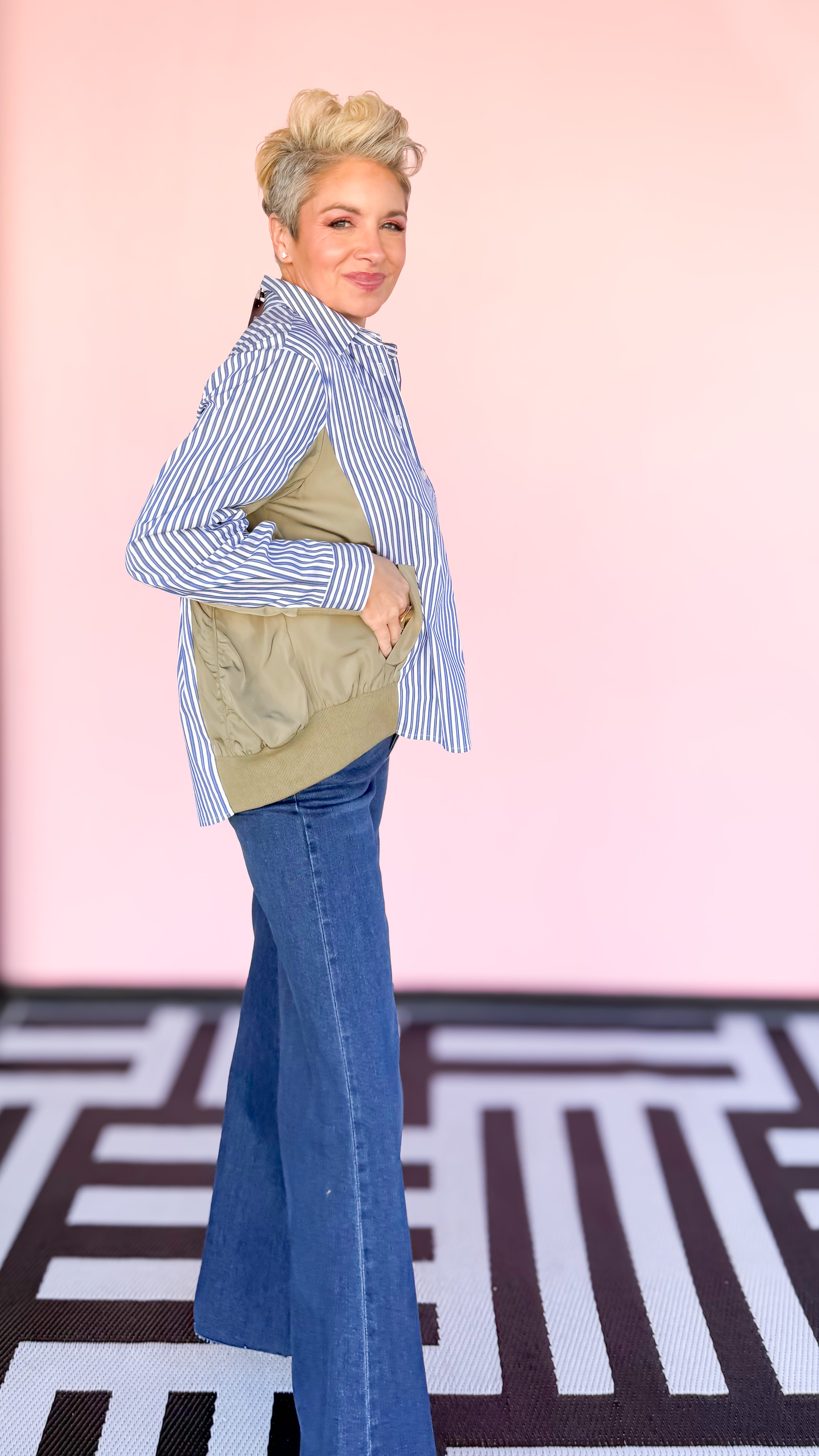 Josana Striped Shirt Jacket/Blue