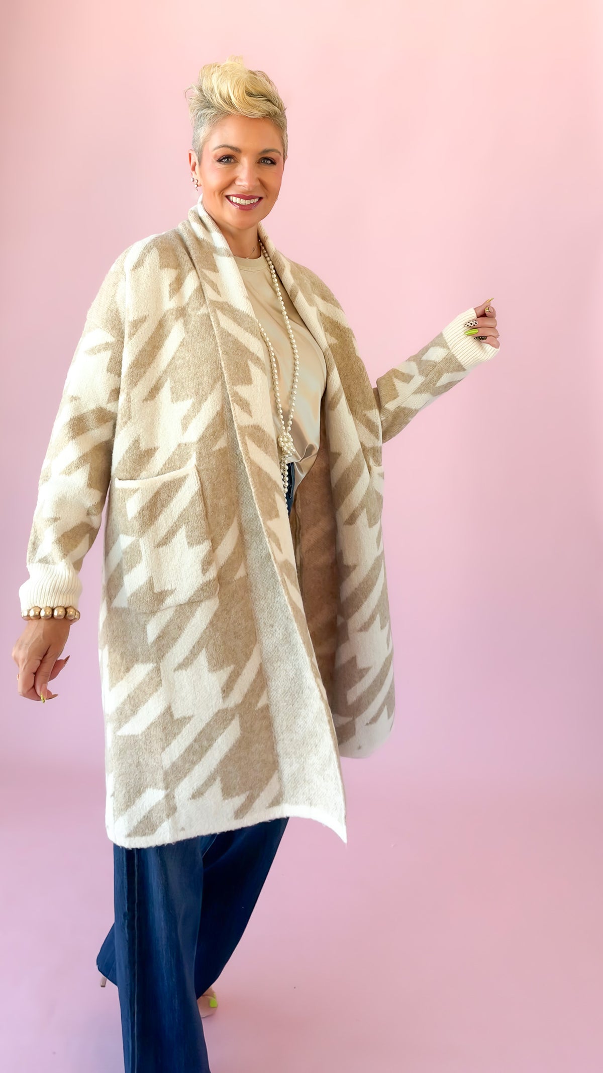 Abstract Duster Cardigan/Sand