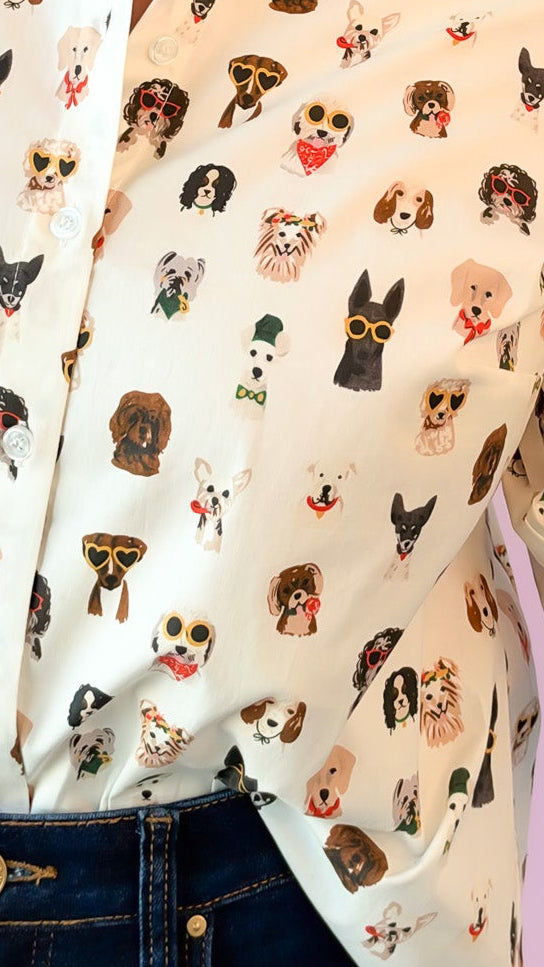 Dog Print Poplin Button-Down