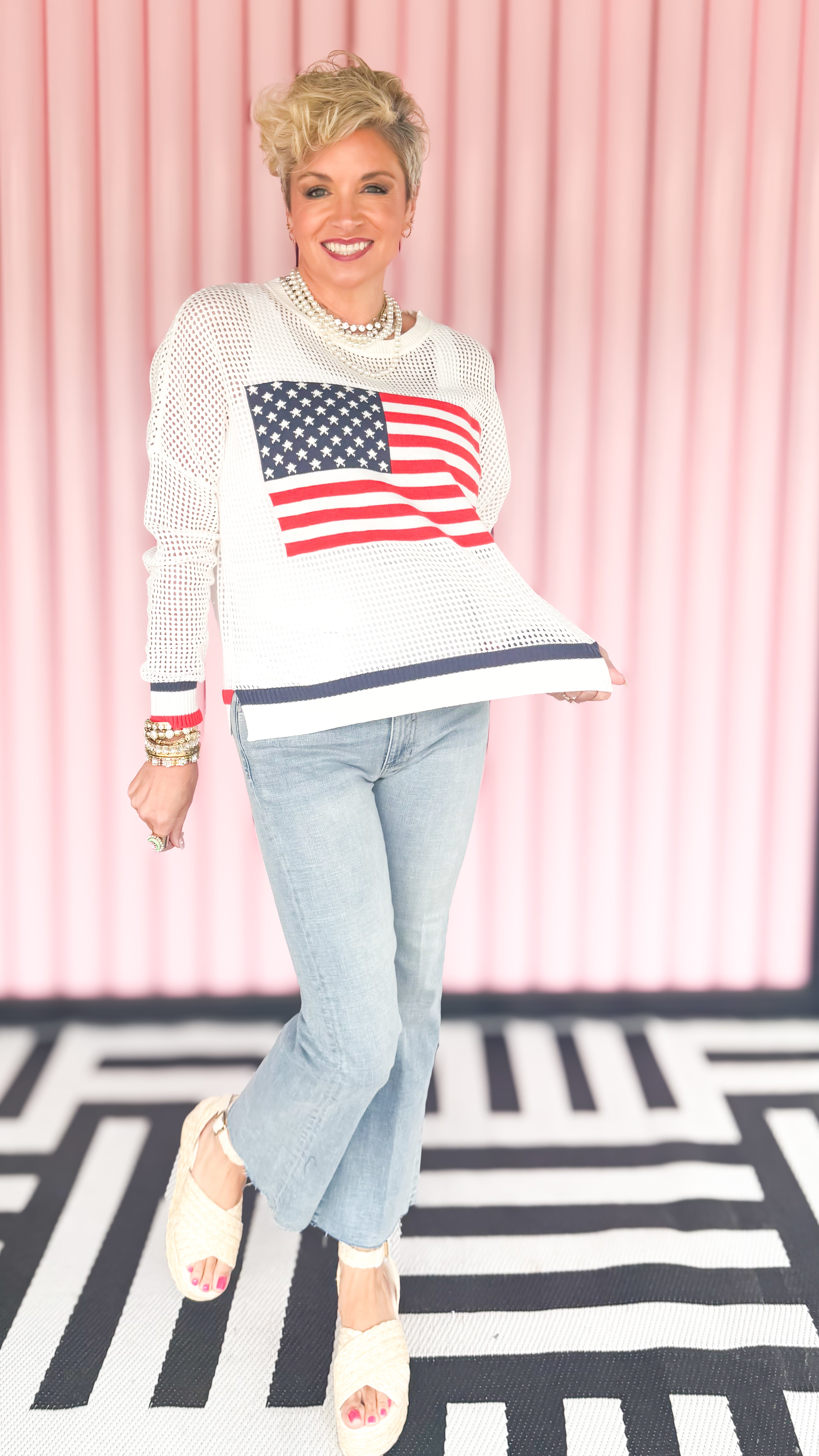 American Flag Mesh Sweater