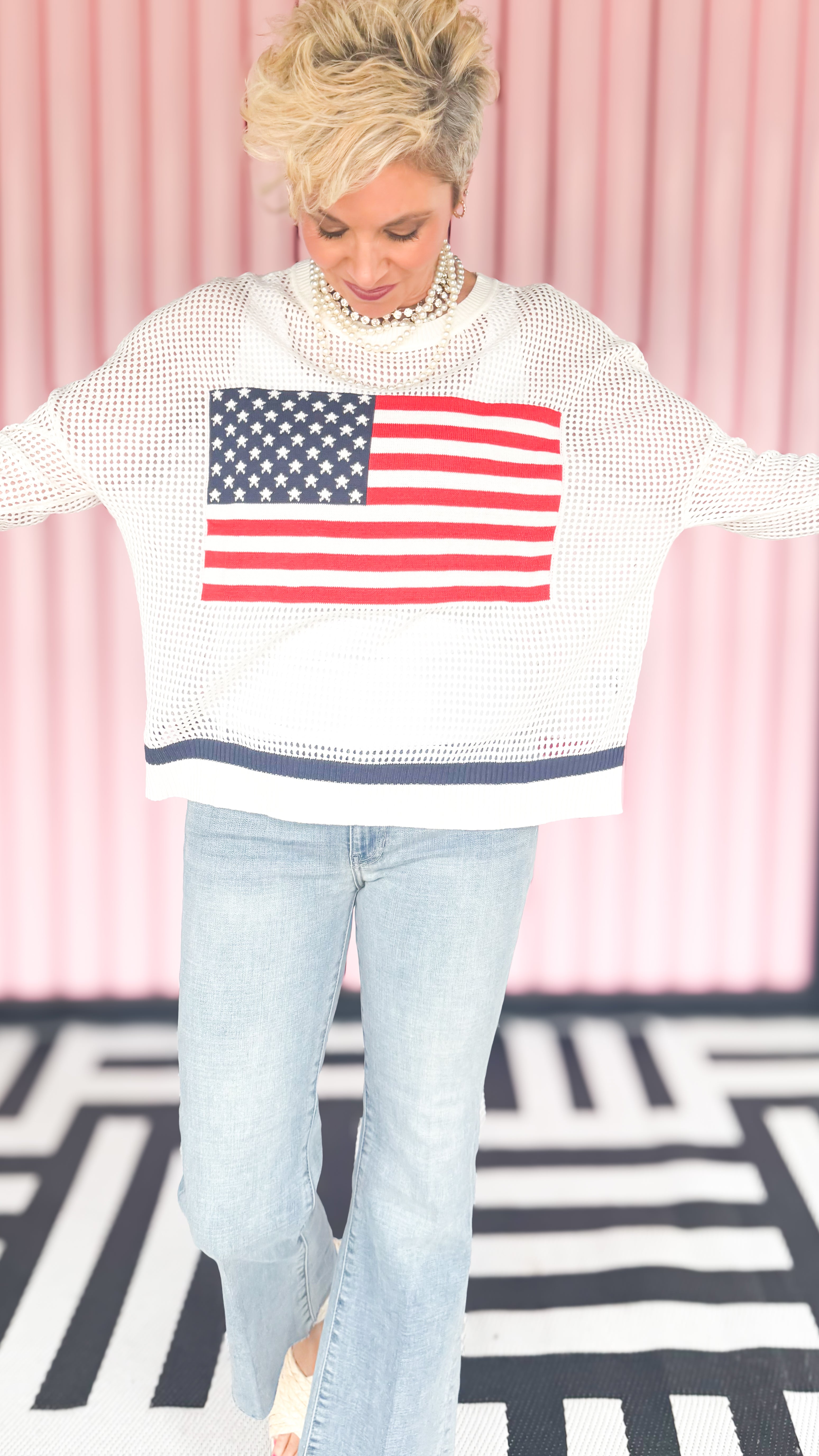 American Flag Mesh Sweater