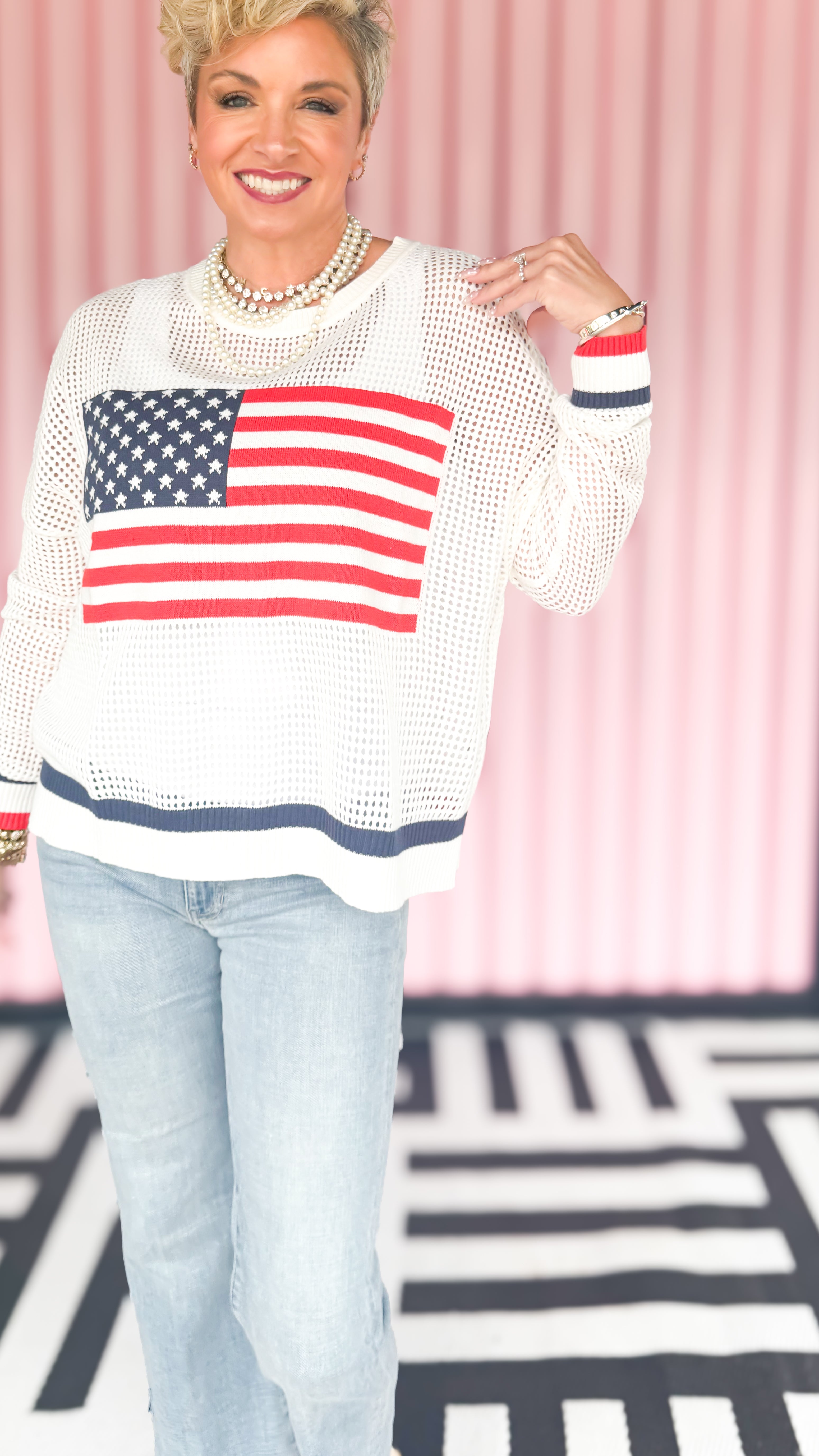 American Flag Mesh Sweater
