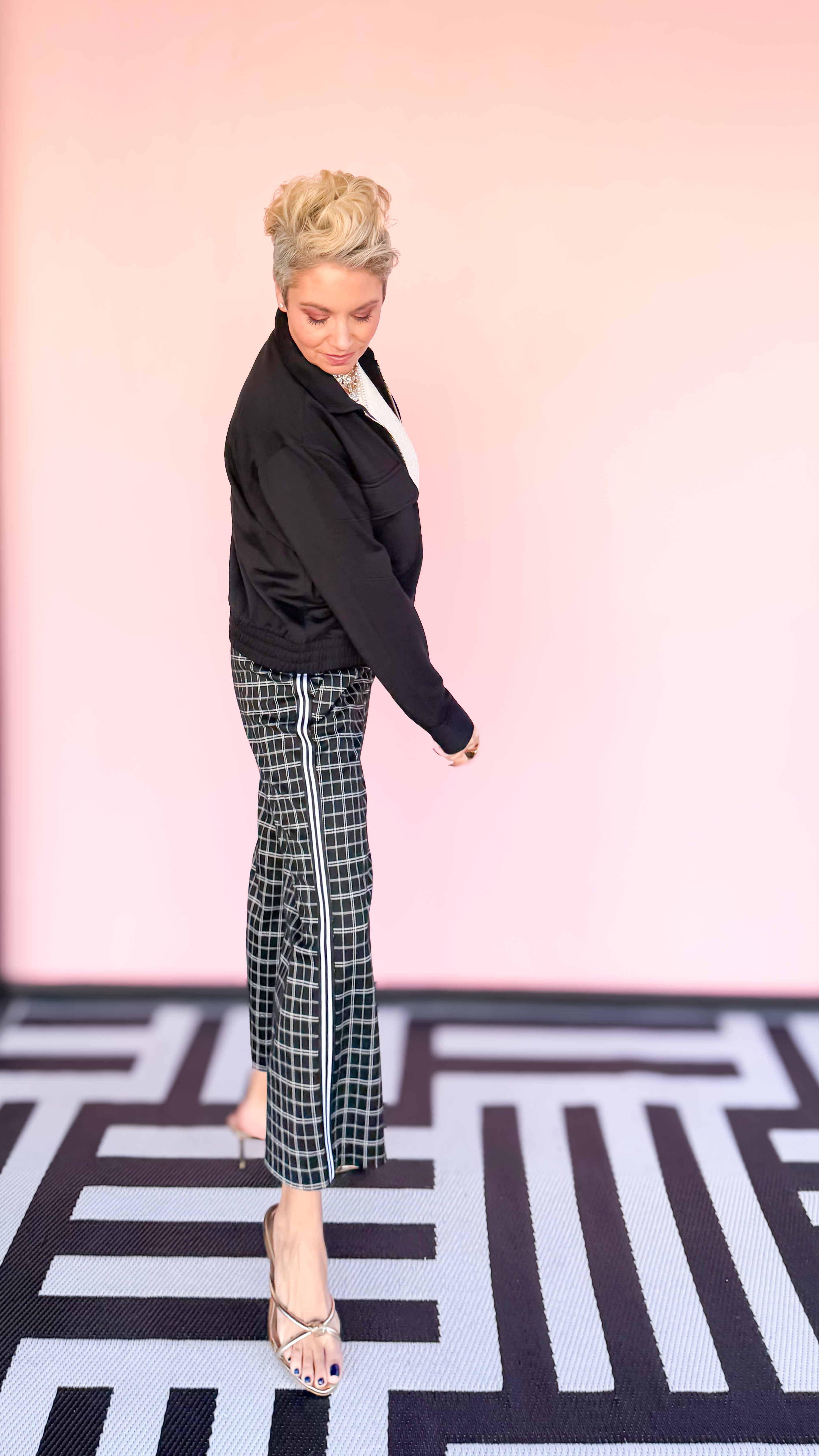 MABEL PULLON CROP PLAID Pants/Black