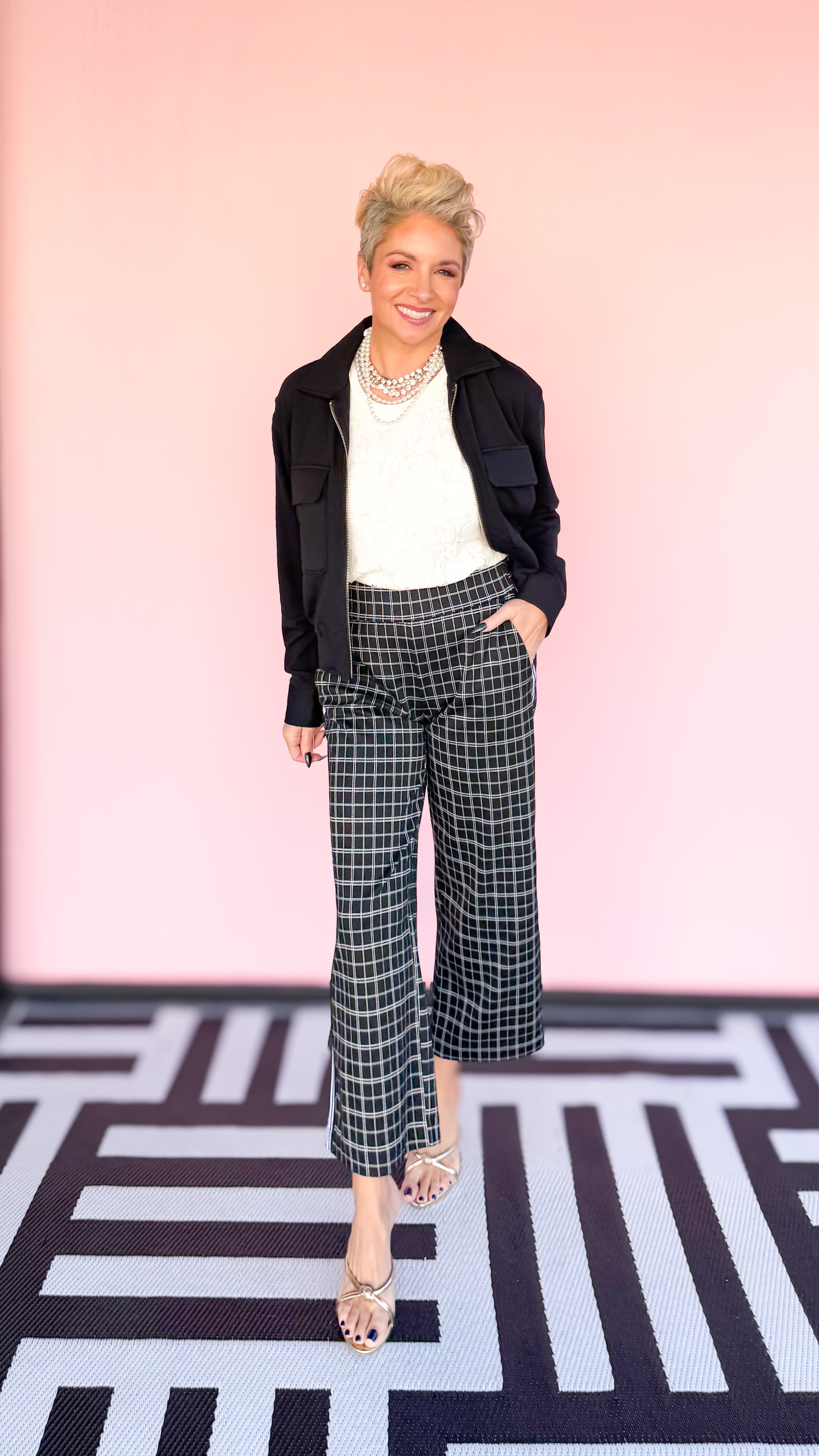 MABEL PULLON CROP PLAID Pants/Black