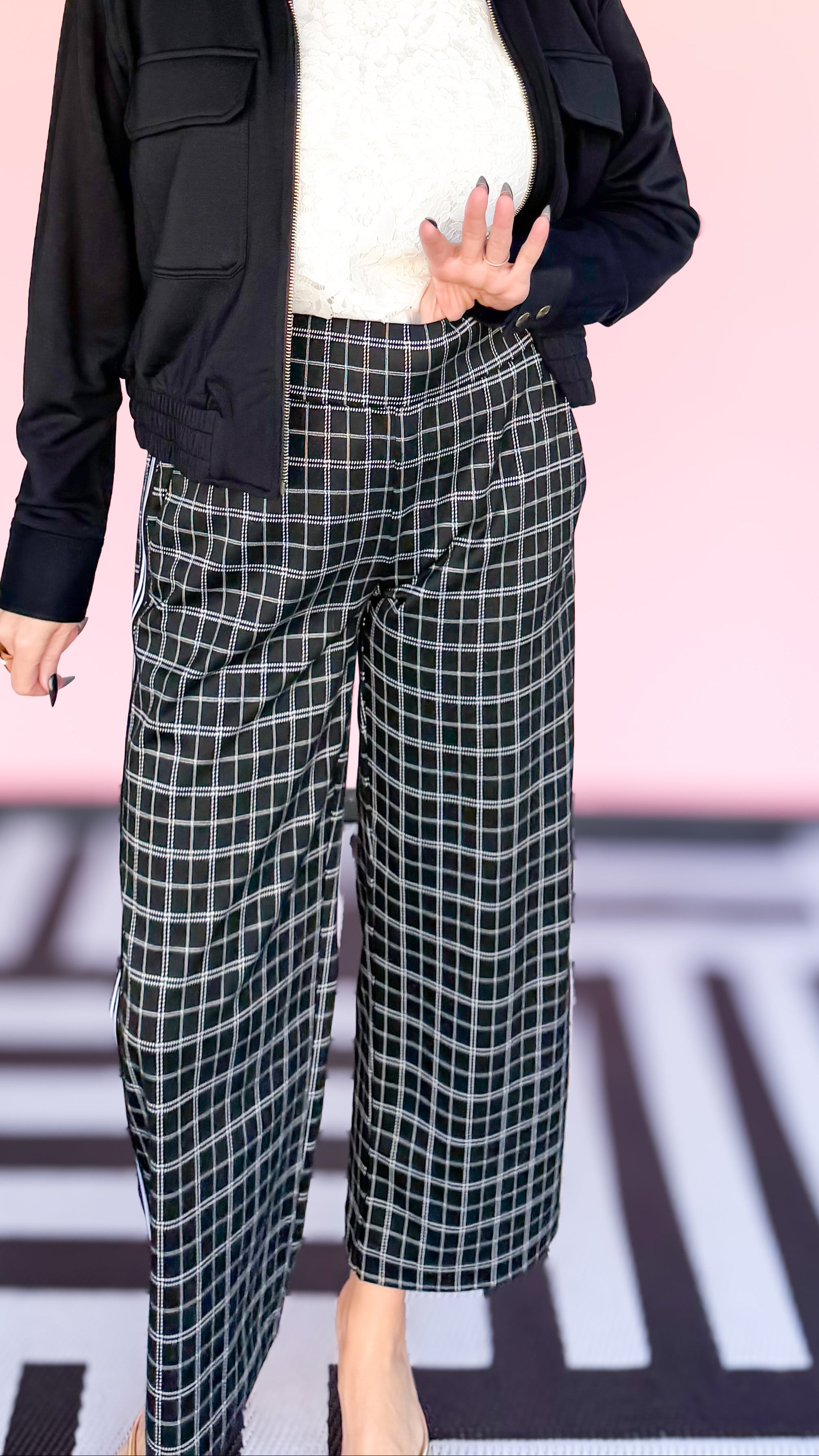 MABEL PULLON CROP PLAID Pants/Black