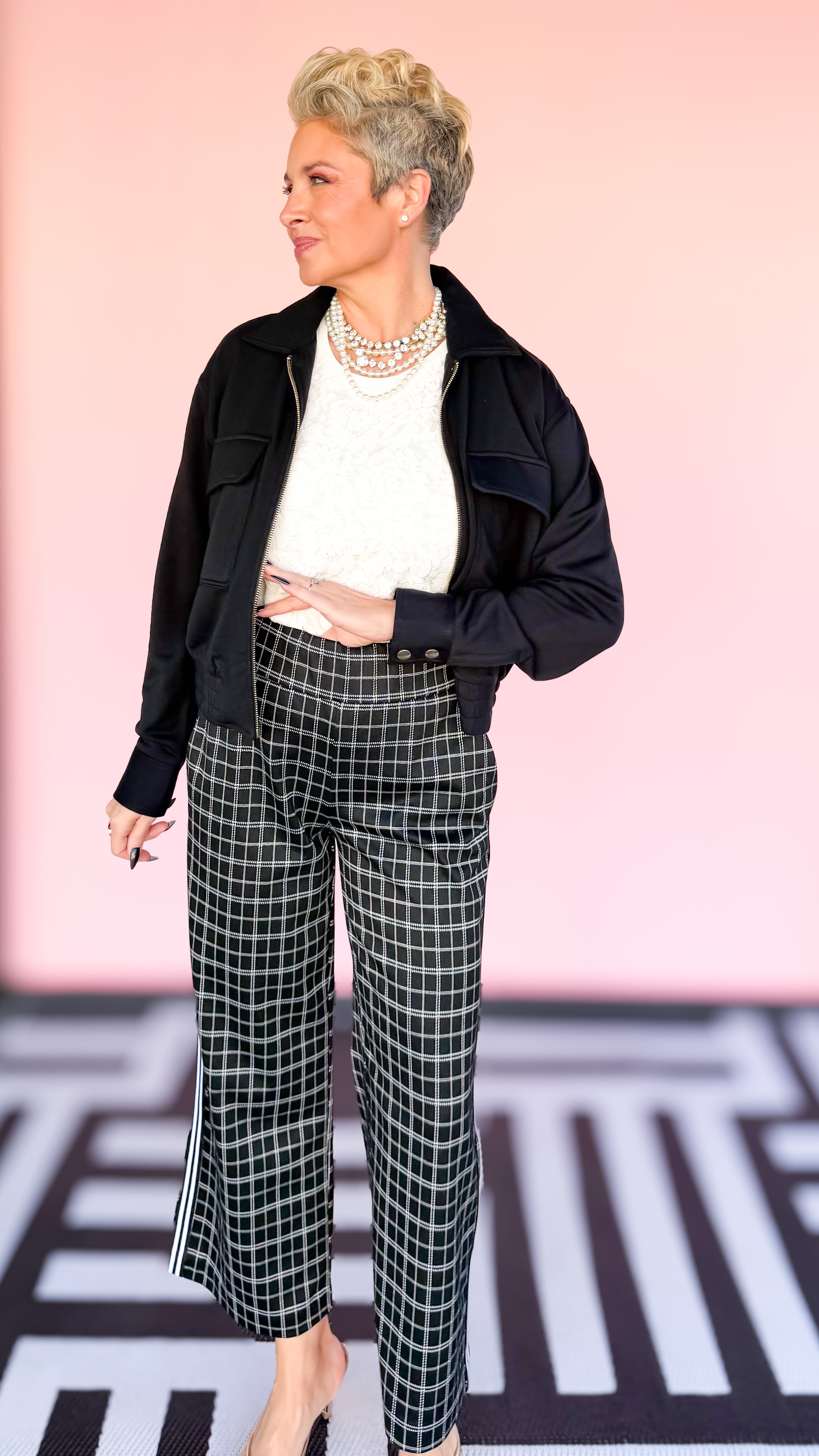 MABEL PULLON CROP PLAID Pants/Black