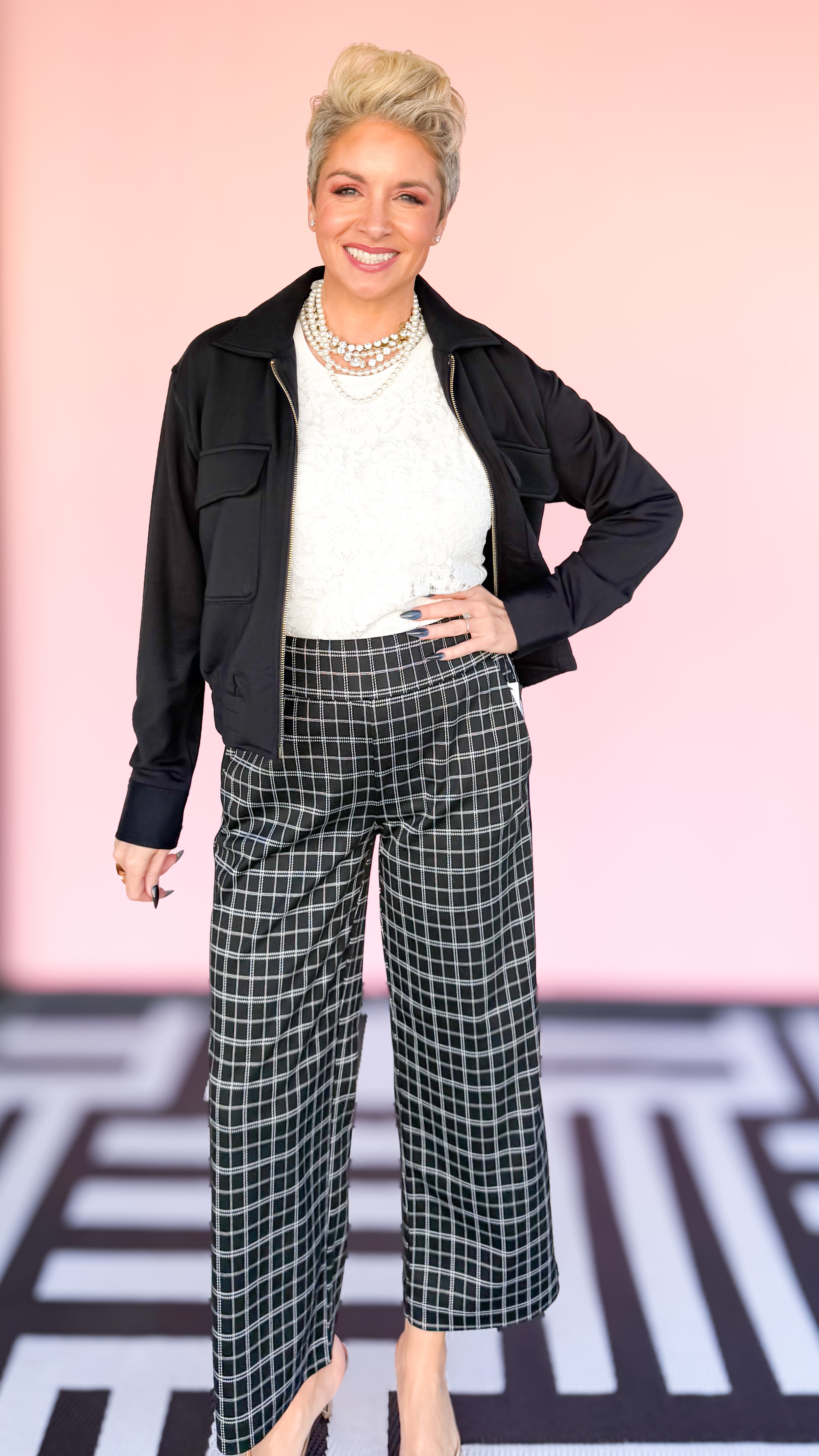 MABEL PULLON CROP PLAID Pants/Black