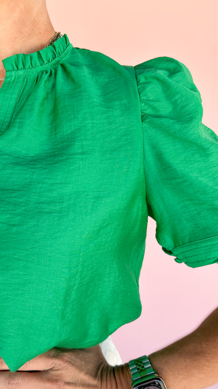 Mallory Puff Sleeve Top/Green
