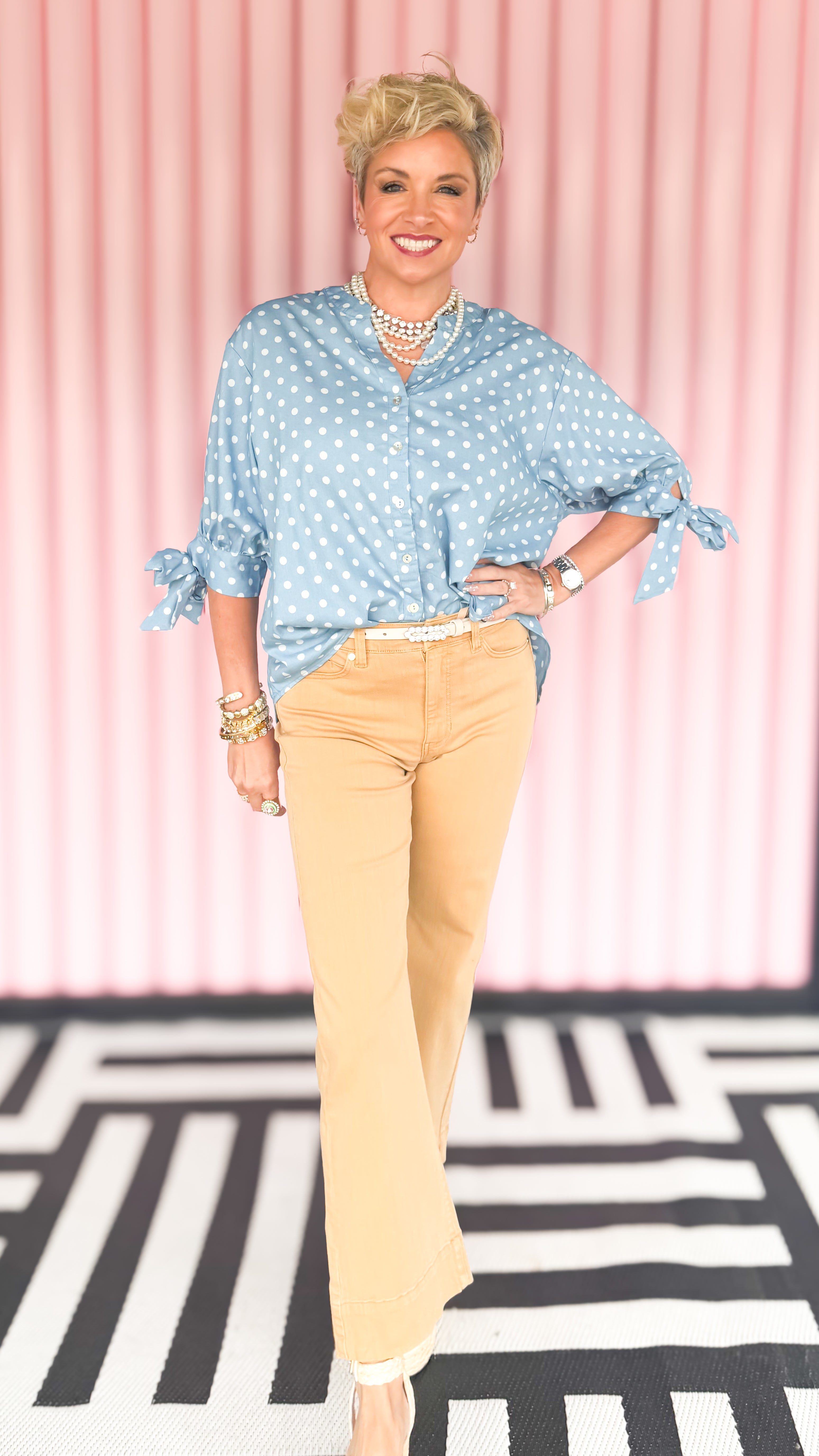 Hannah crop flare in straw worn on model - styled view - BLVD Boutik