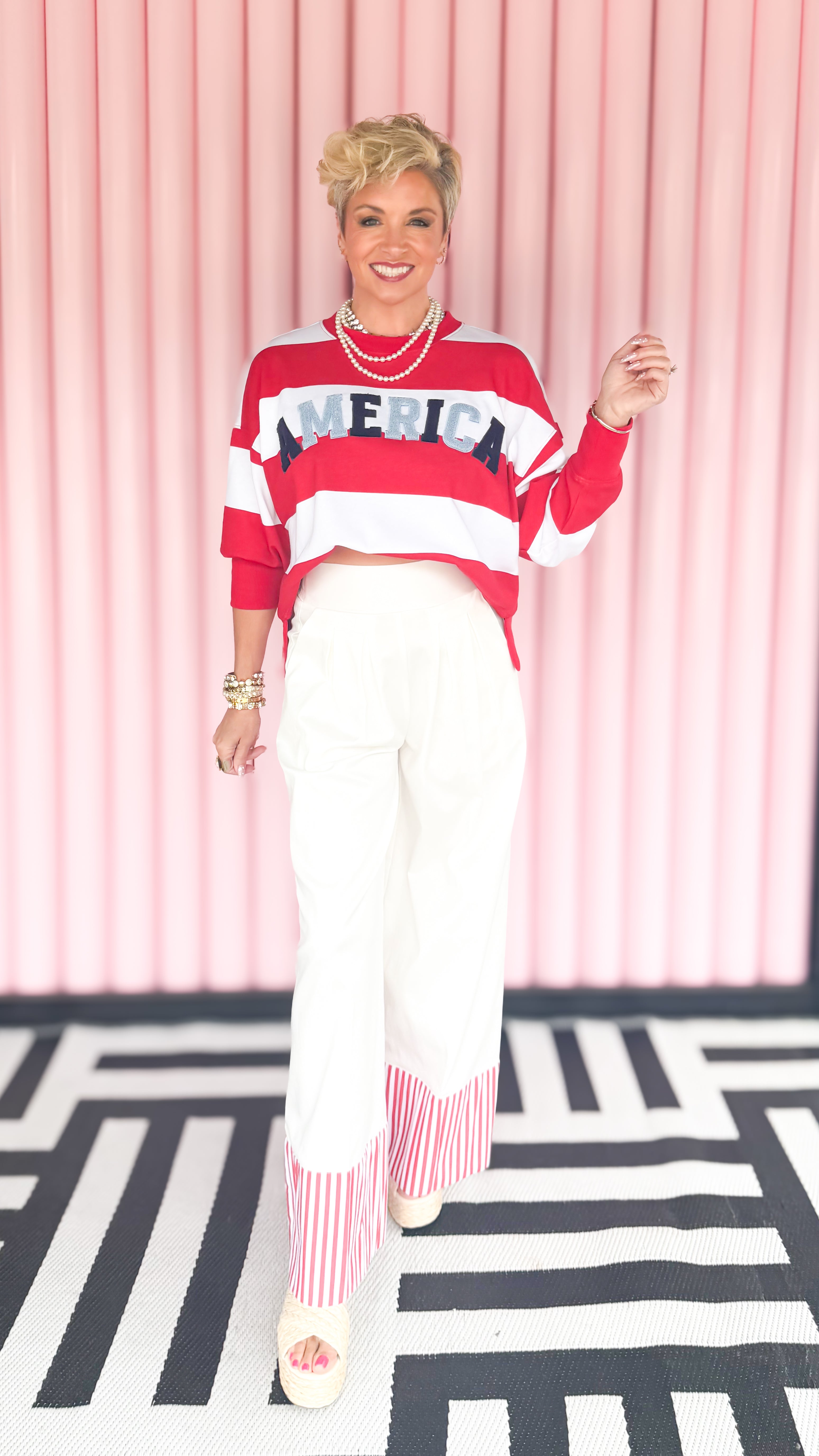 White Trousers with Red Stripe Cuff