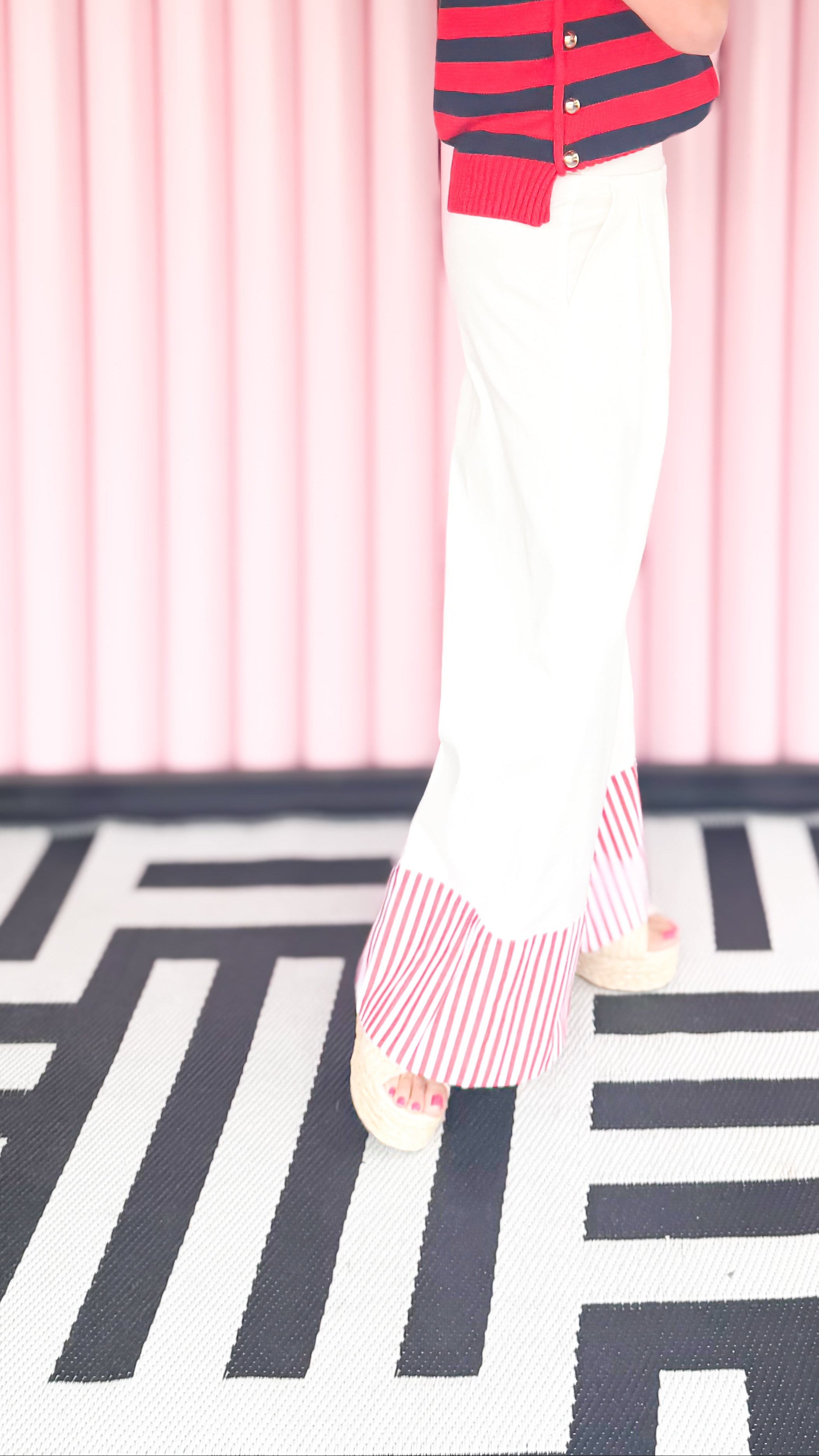 White Trousers with Red Stripe Cuff