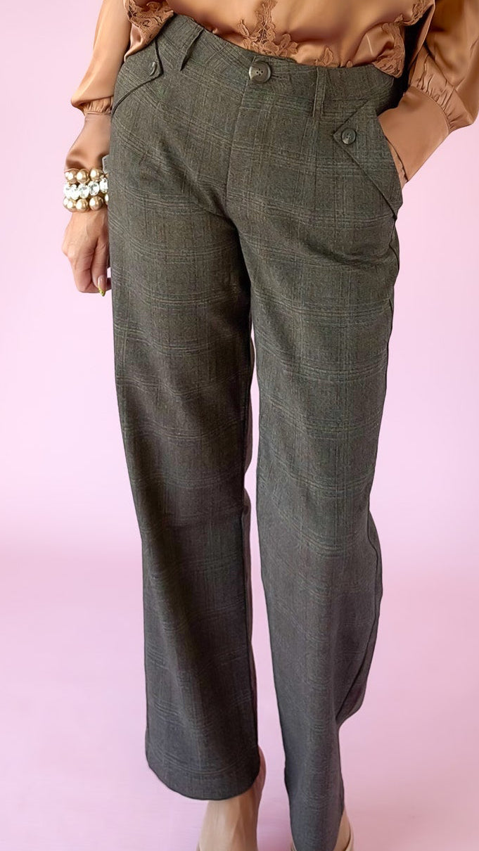 Espresso Plaid Straight Trousers