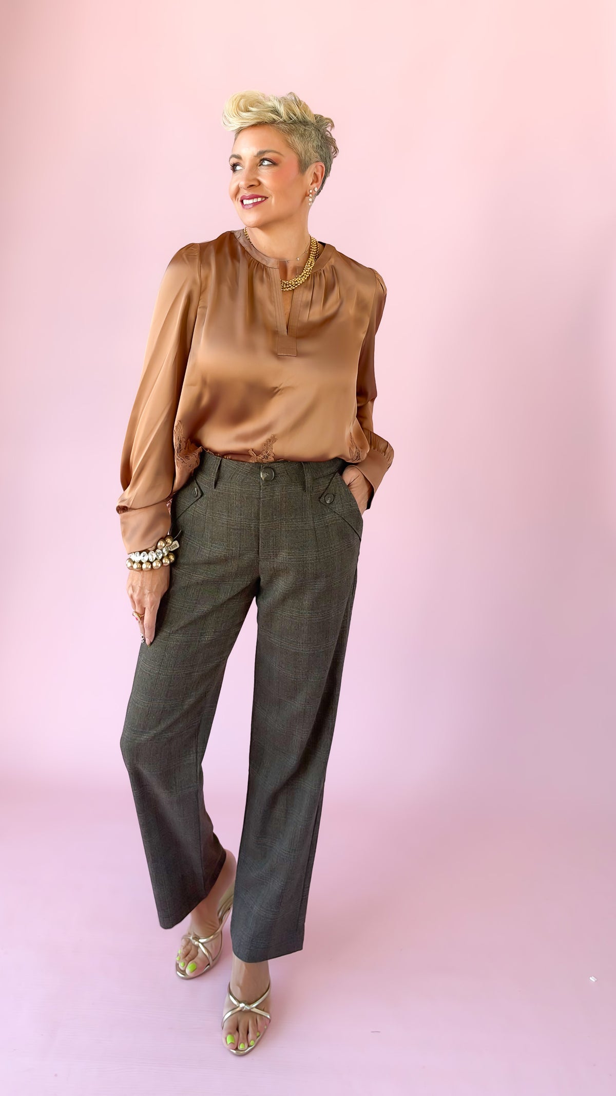 Espresso Plaid Straight Trousers