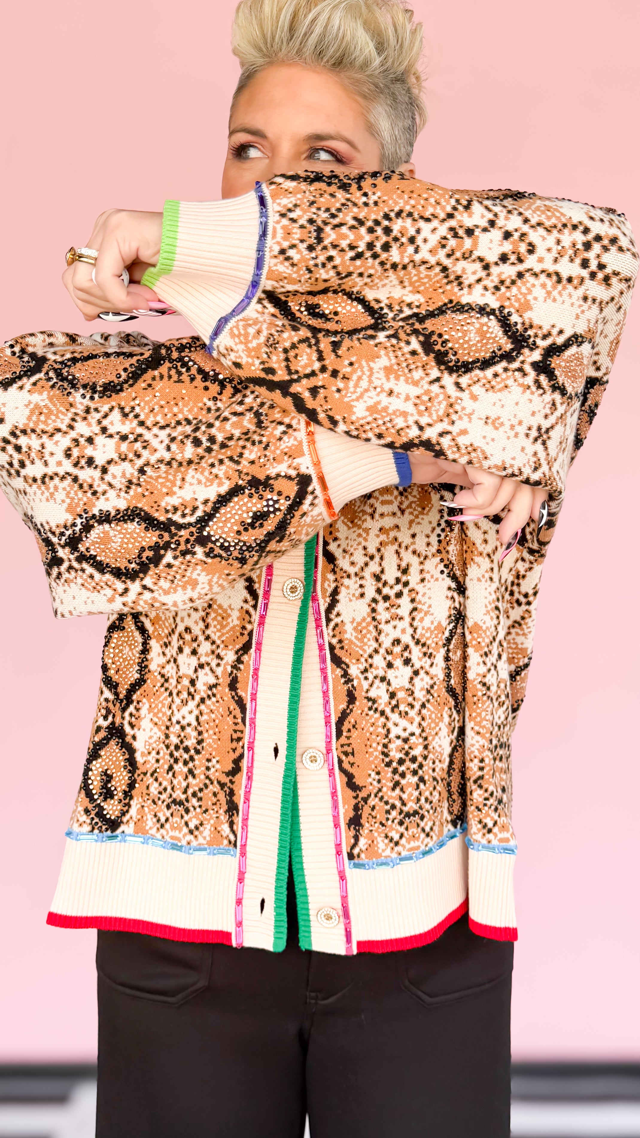 Snake Rainbow Trim Cardigan