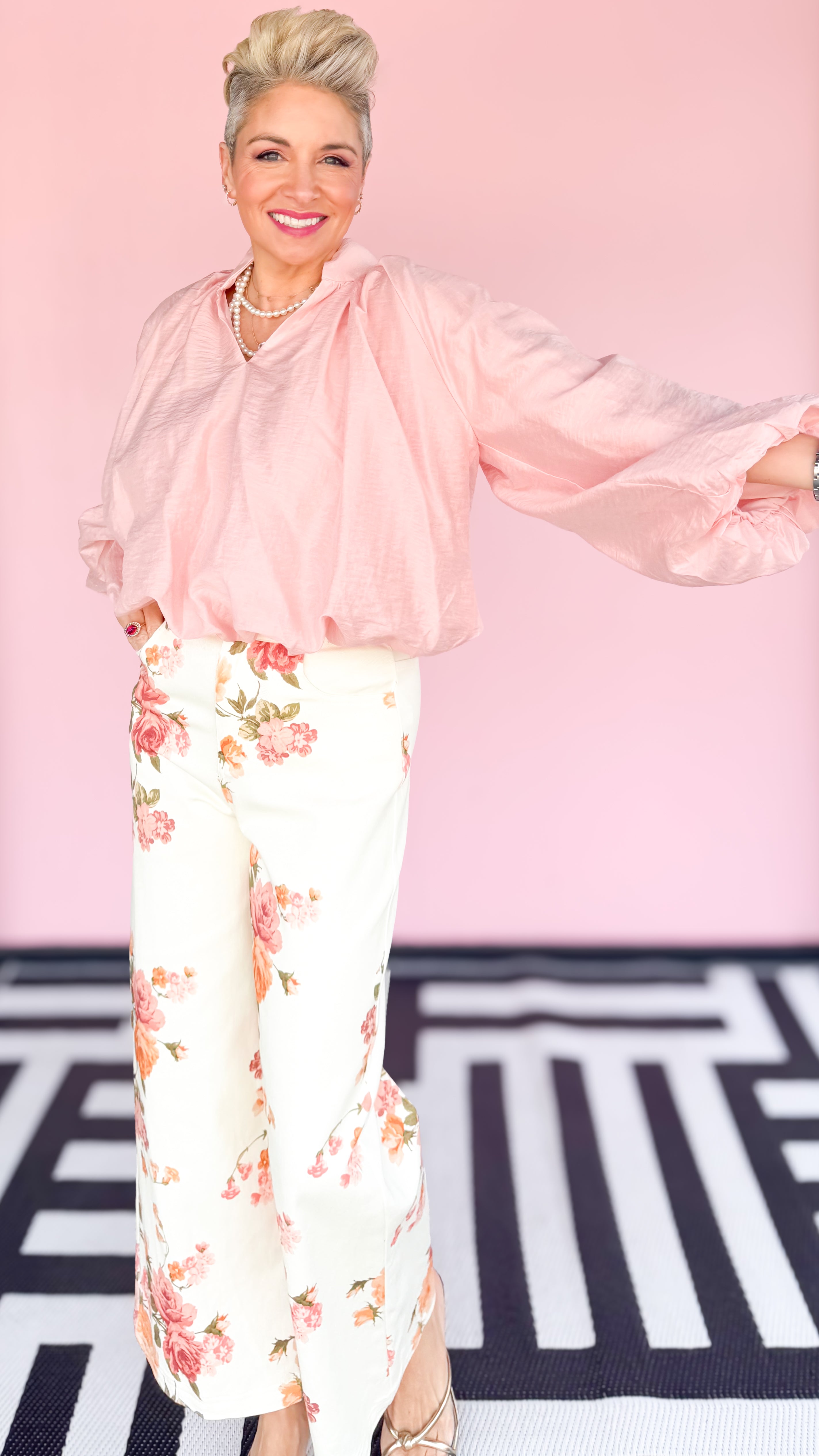 Belle Bubble Hem & Sleeve Top/Pink