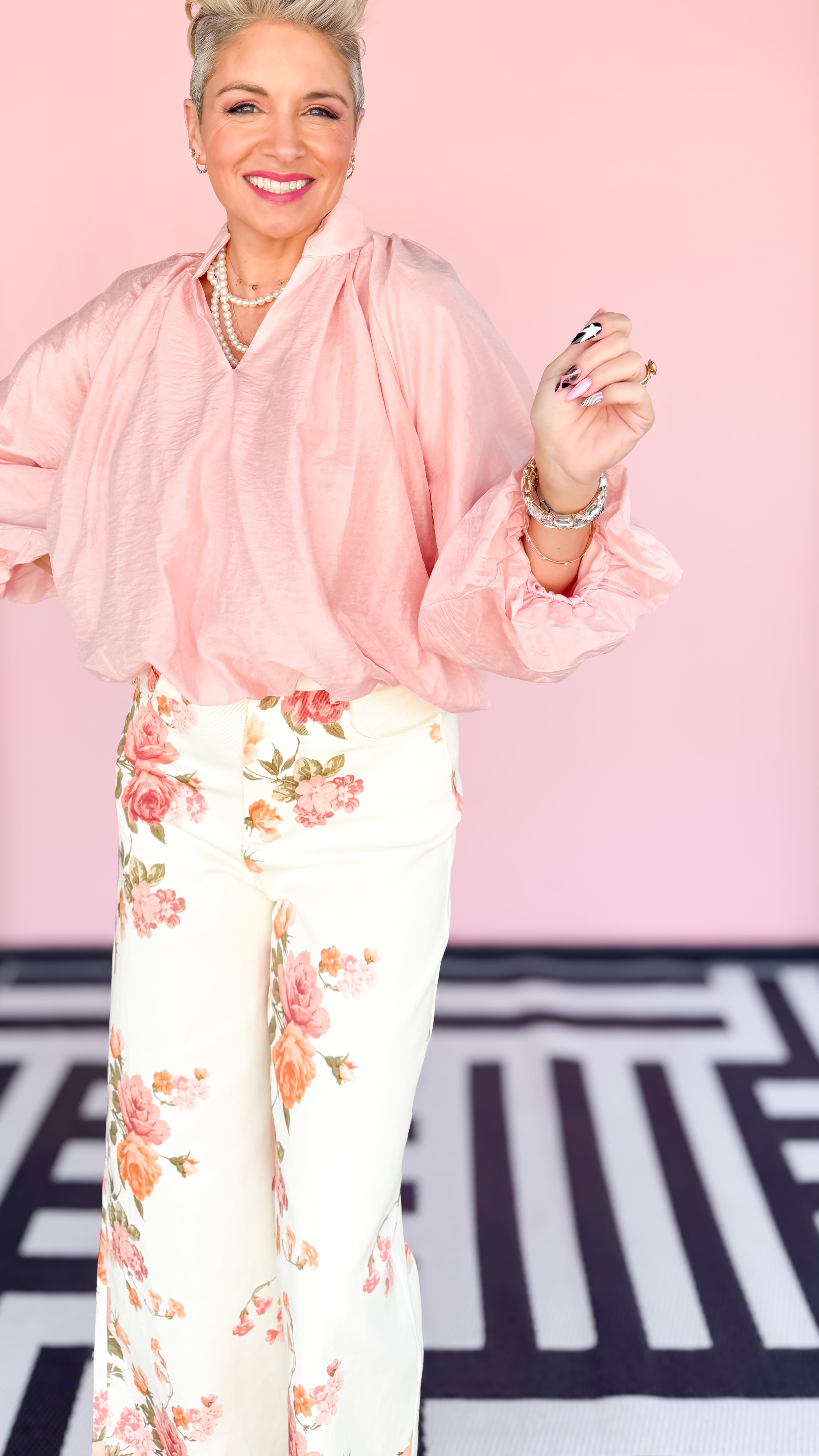 Belle Bubble Hem & Sleeve Top/Pink