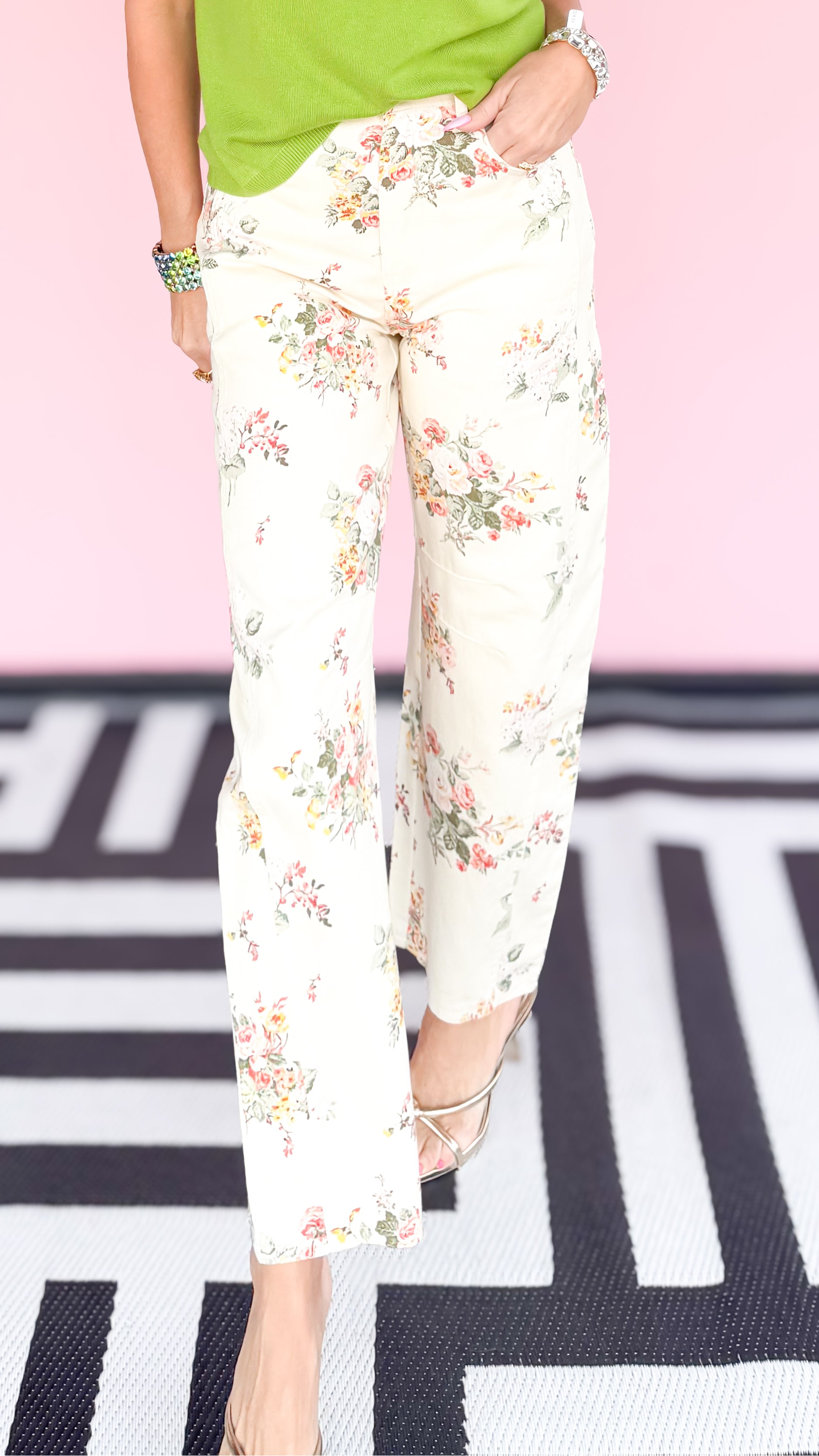 Jackie Floral Jeans/Cream