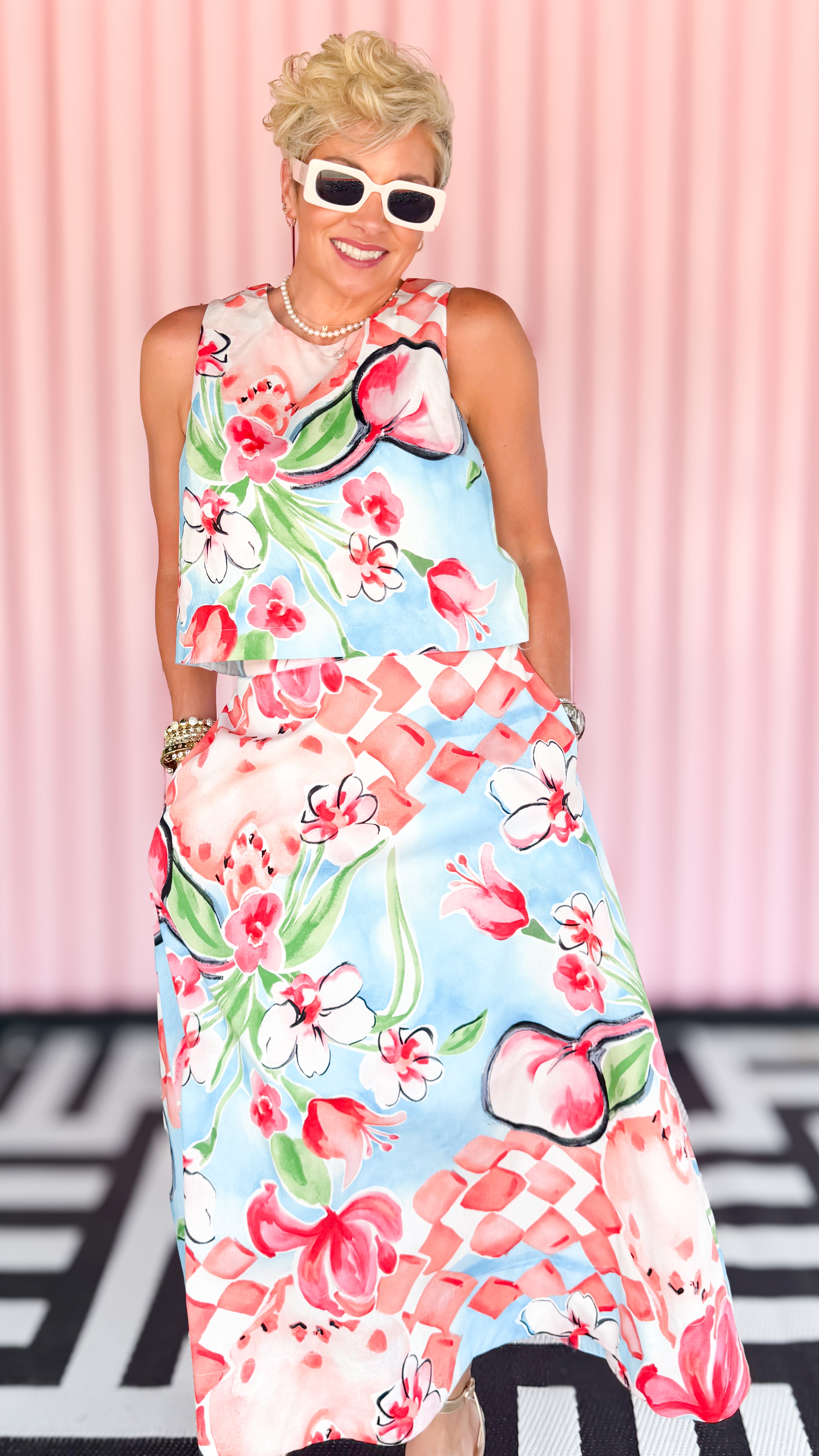 Floral Top and Midi Skirt Set
