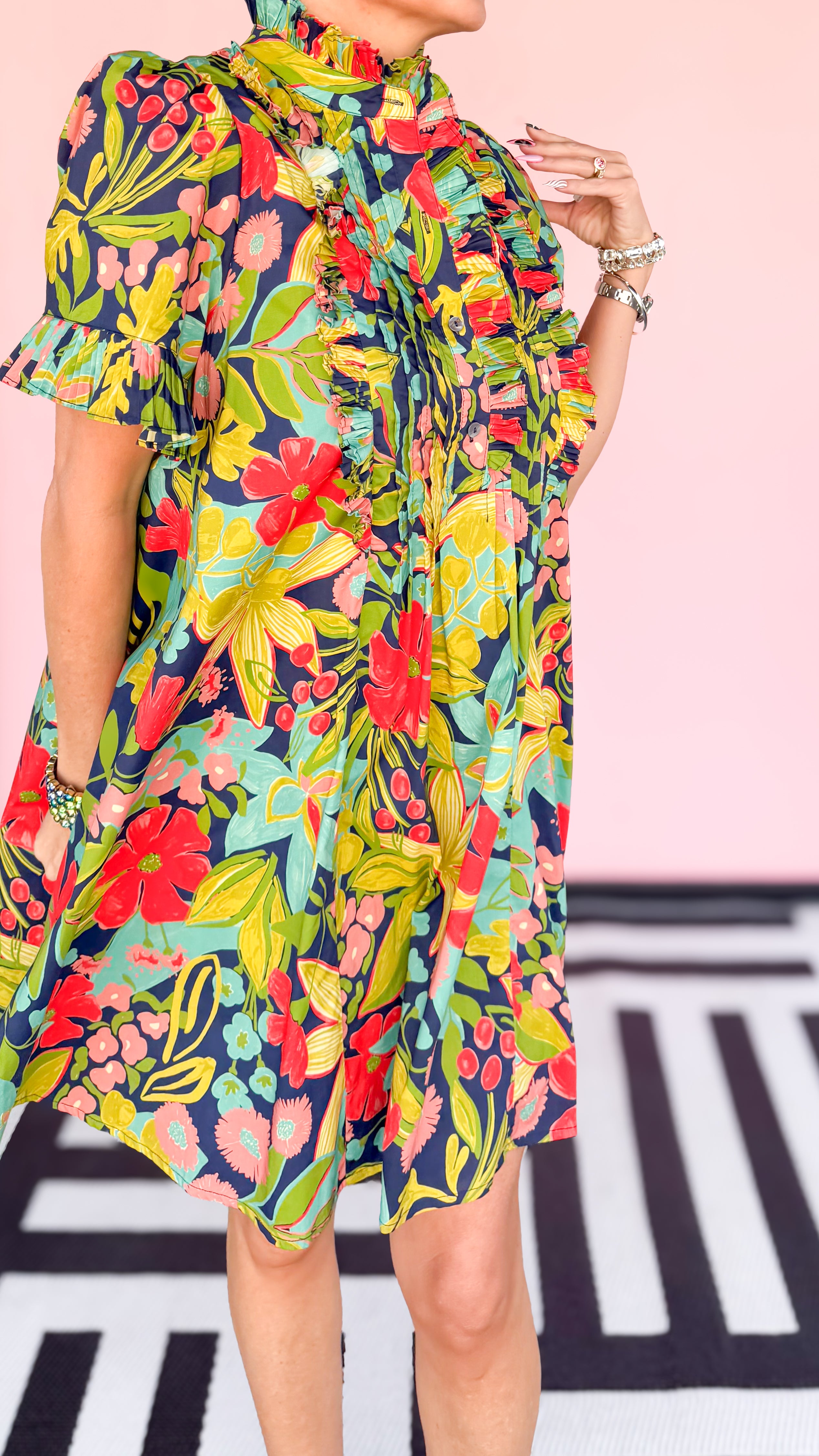 Patsy Short Floral Dress/Navy