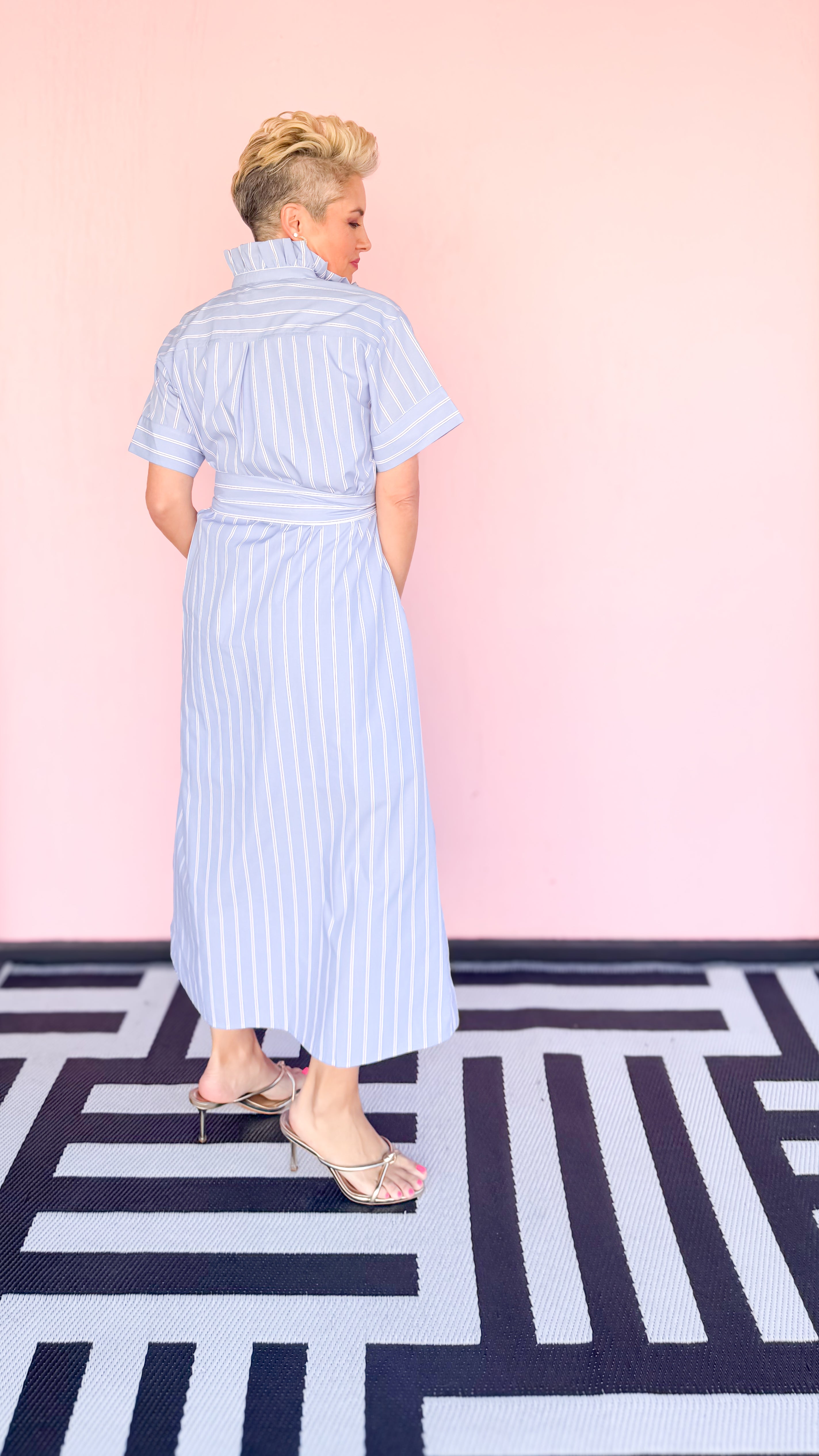 Carol Striped Midi Shirt Dress/Blue - The BLVD
