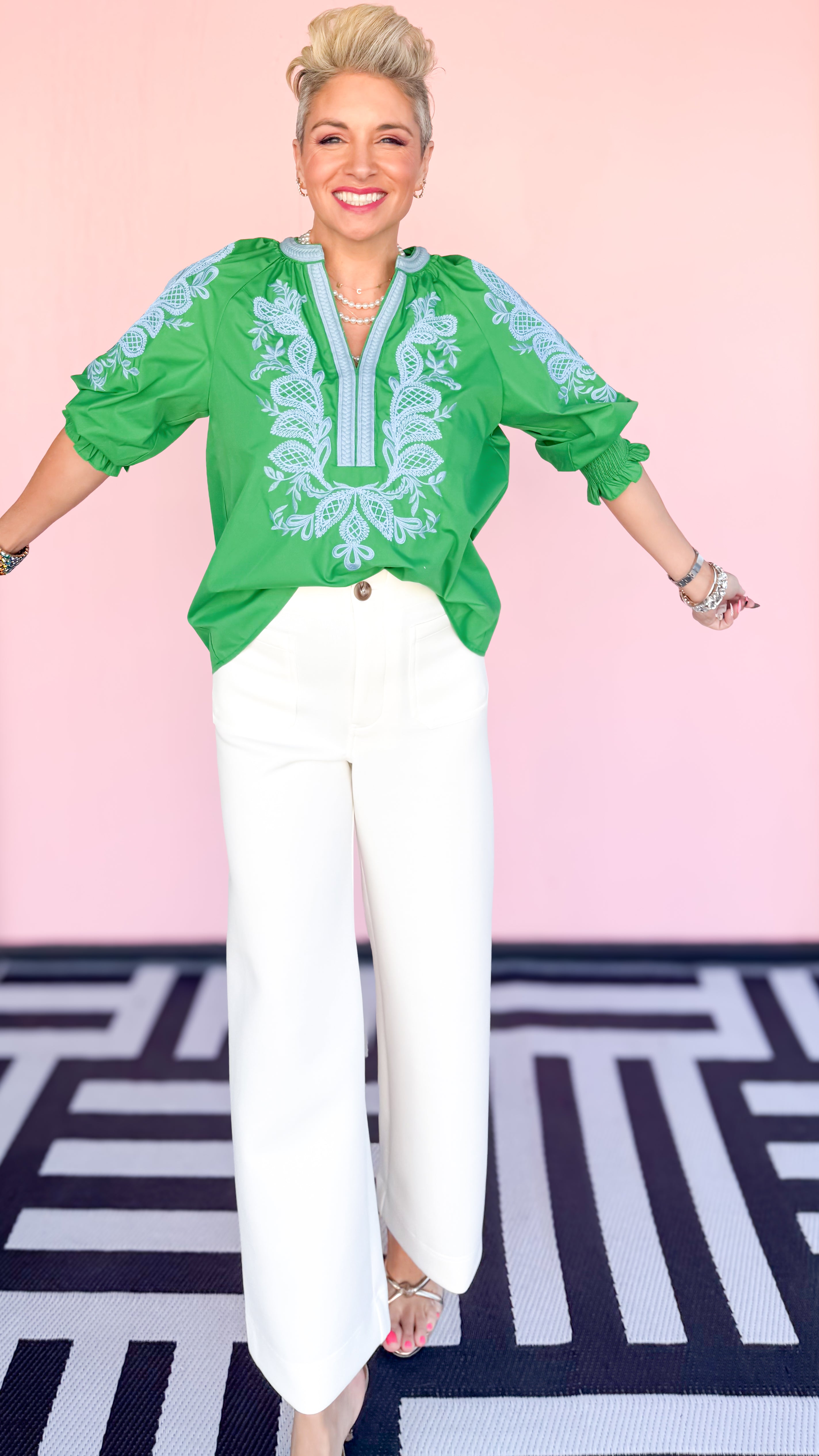 Annie Embroidered Braid Detail Top/Green